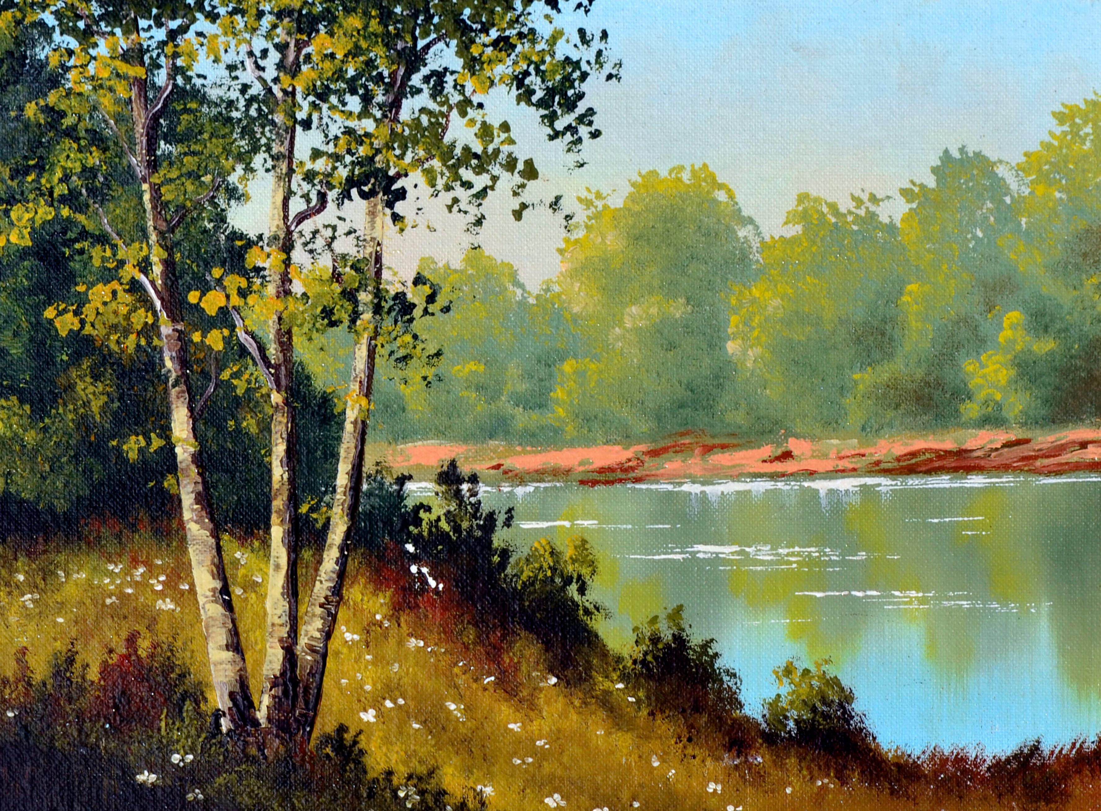 Mid Century Serene Lakeside Landscape - Painting by Unknown