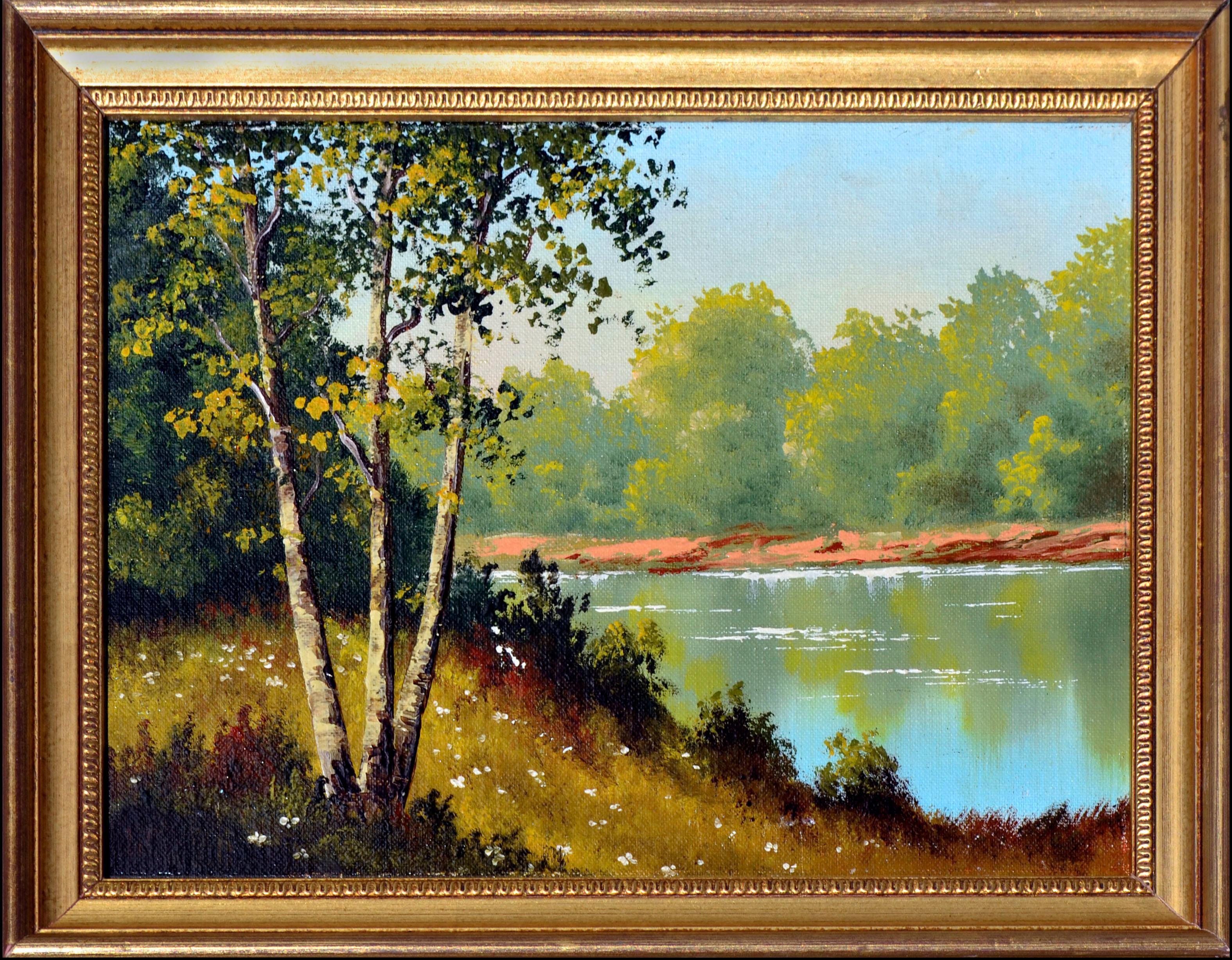 Mid Century Serene Lakeside Landscape