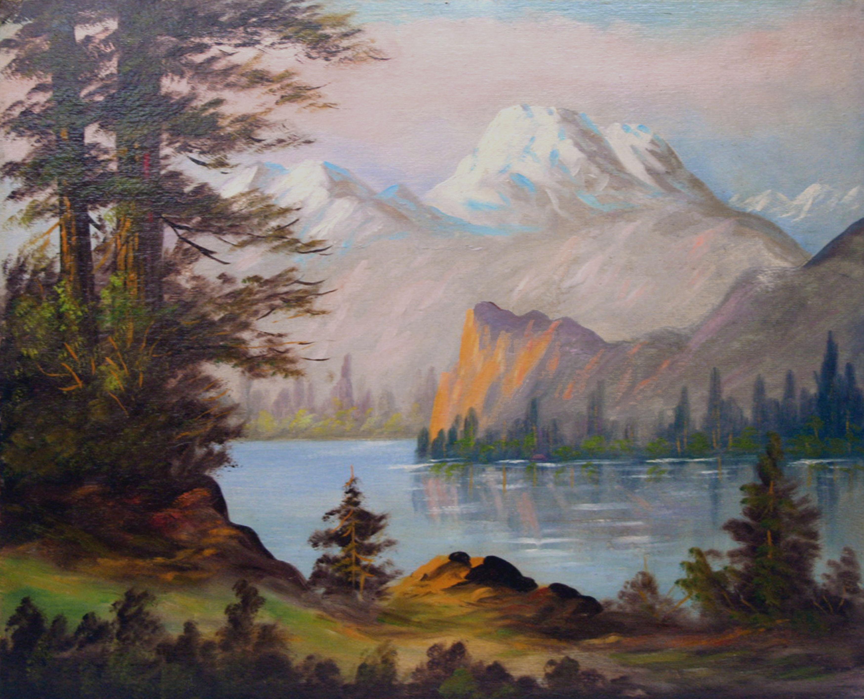 Early 20th Century Serene Mountaintops Landscape 