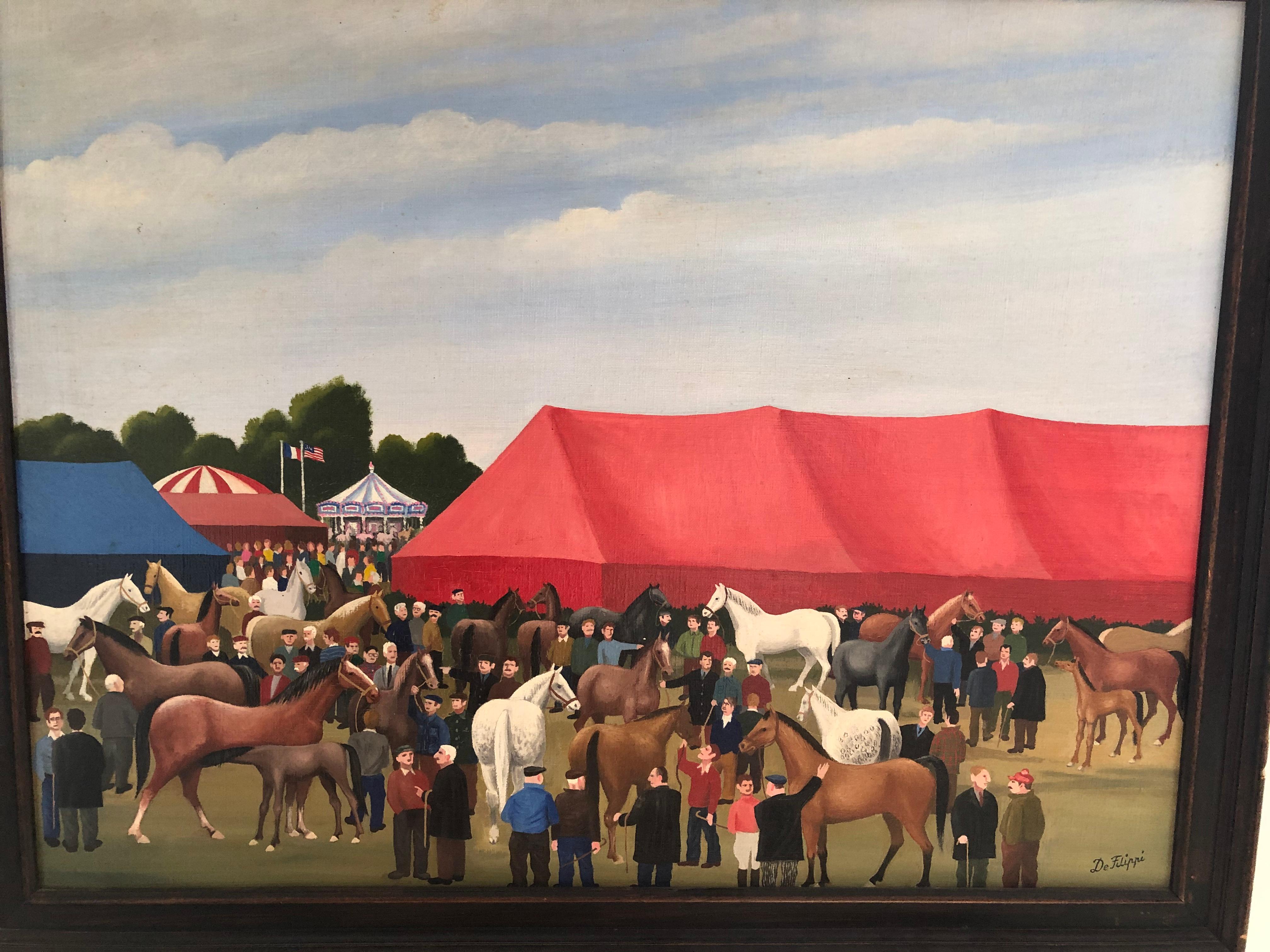 Serge De Filippi Horse Show oil on canvas - Folk Art Painting by Unknown