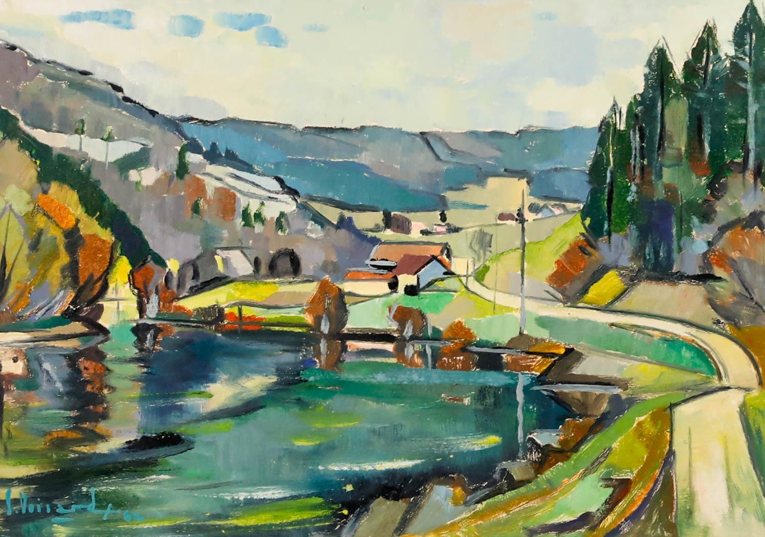 Serge Voisard (1913-1996) - 1962 Oil, Lakeside Path - Painting by Unknown