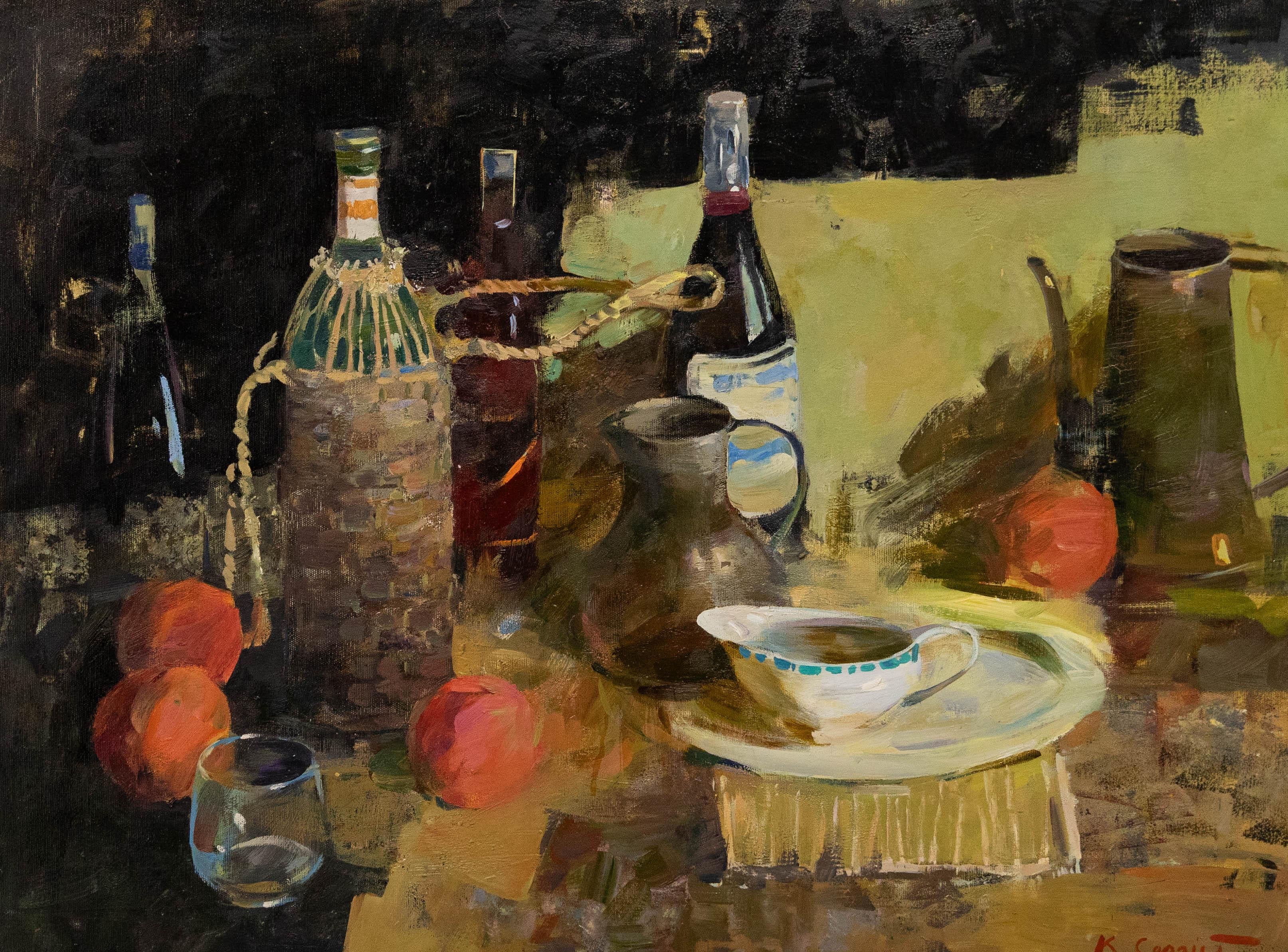 Sergey Kovalenko (geb. 1980)  - 2020 Öl, Flaschen und Früchte – Painting von Unknown