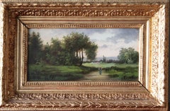 Set of 2 antique framed French Barbizon landscapes from the 1800's, Country Road