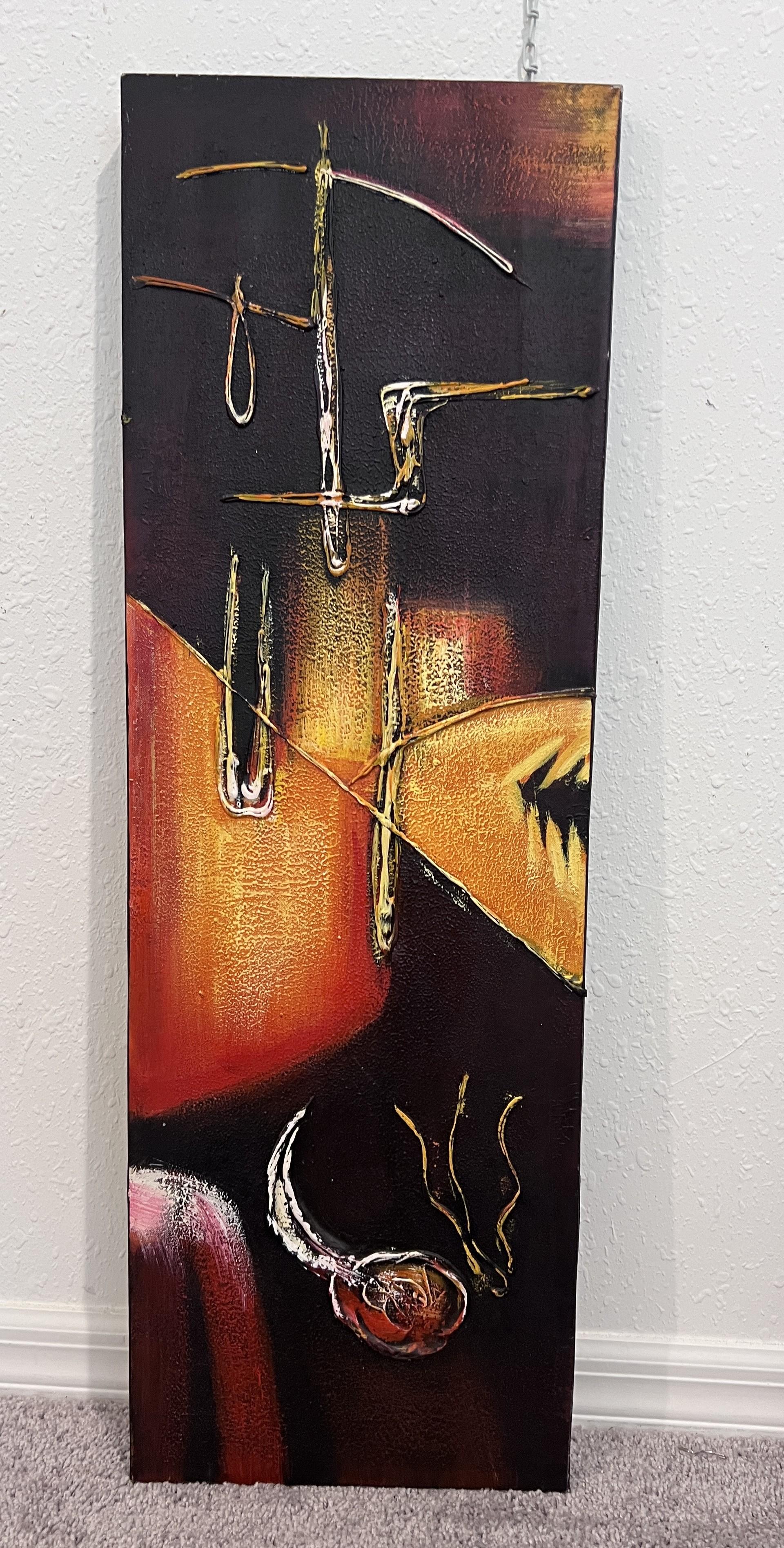 Set of 2 Textured Abstract Paintings Modern Contemporary Wall Art Decor Red Gold For Sale 6