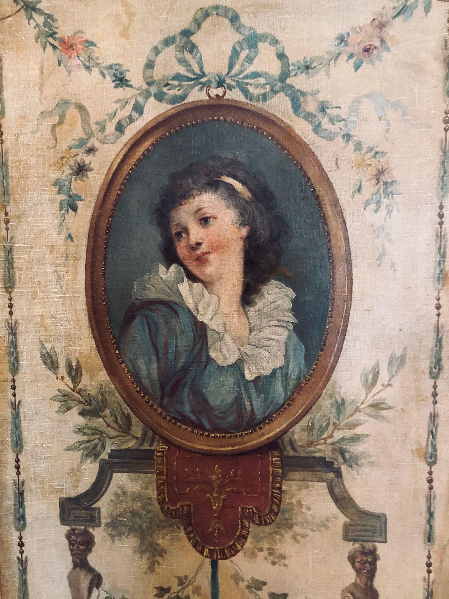 Set von 4 großen französischen Wandtafeln aus dem 19. Jahrhundert, Öl auf Leinwand, Trumeau im Angebot 8