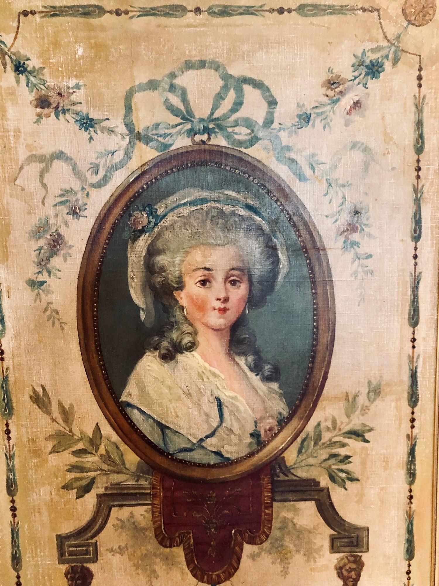 Set von 4 großen französischen Wandtafeln aus dem 19. Jahrhundert, Öl auf Leinwand, Trumeau im Angebot 9