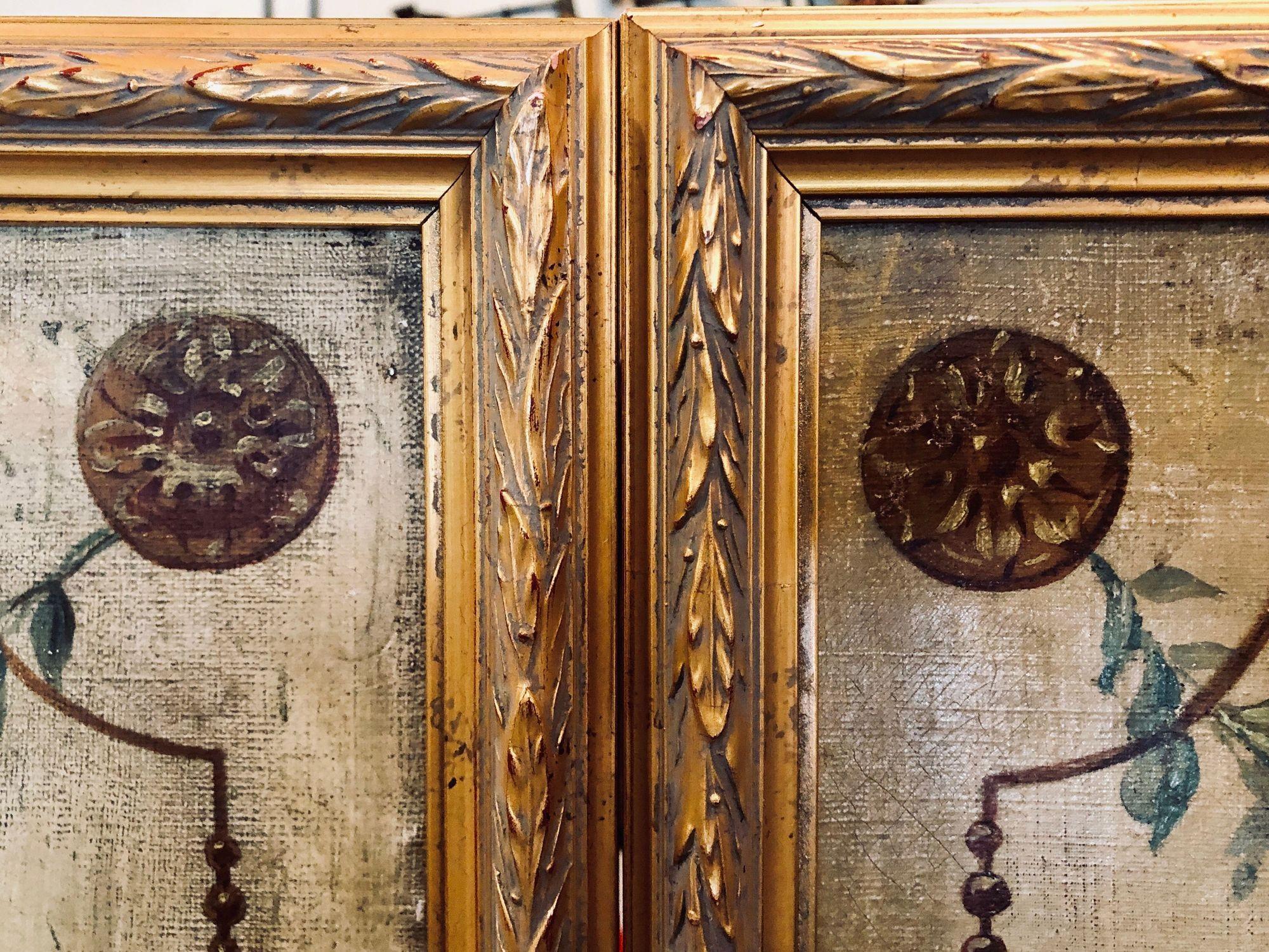 Set von 4 großen französischen Wandtafeln aus dem 19. Jahrhundert, Öl auf Leinwand, Trumeau im Angebot 10