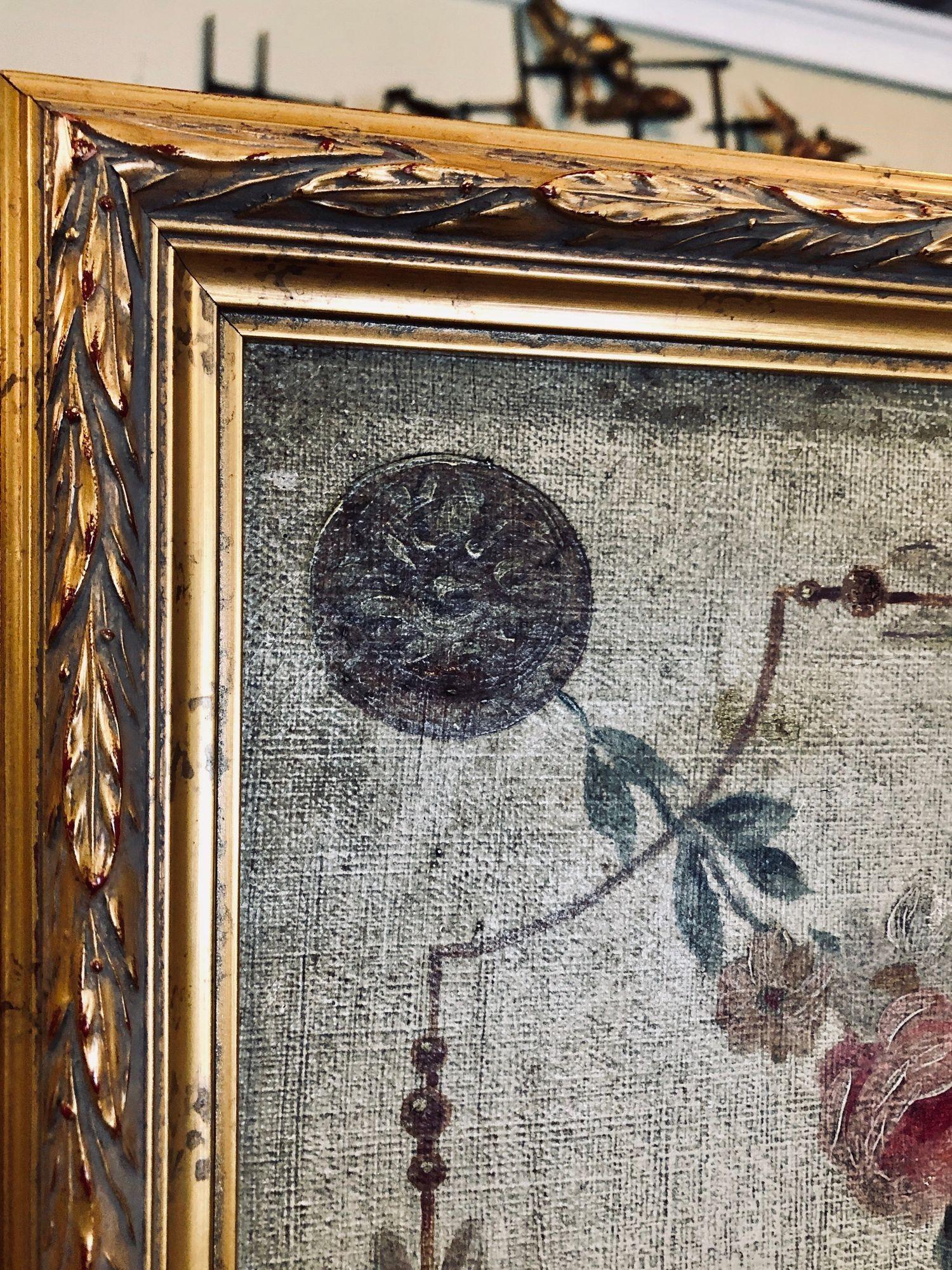 Set von 4 großen französischen Wandtafeln aus dem 19. Jahrhundert, Öl auf Leinwand, Trumeau im Angebot 11