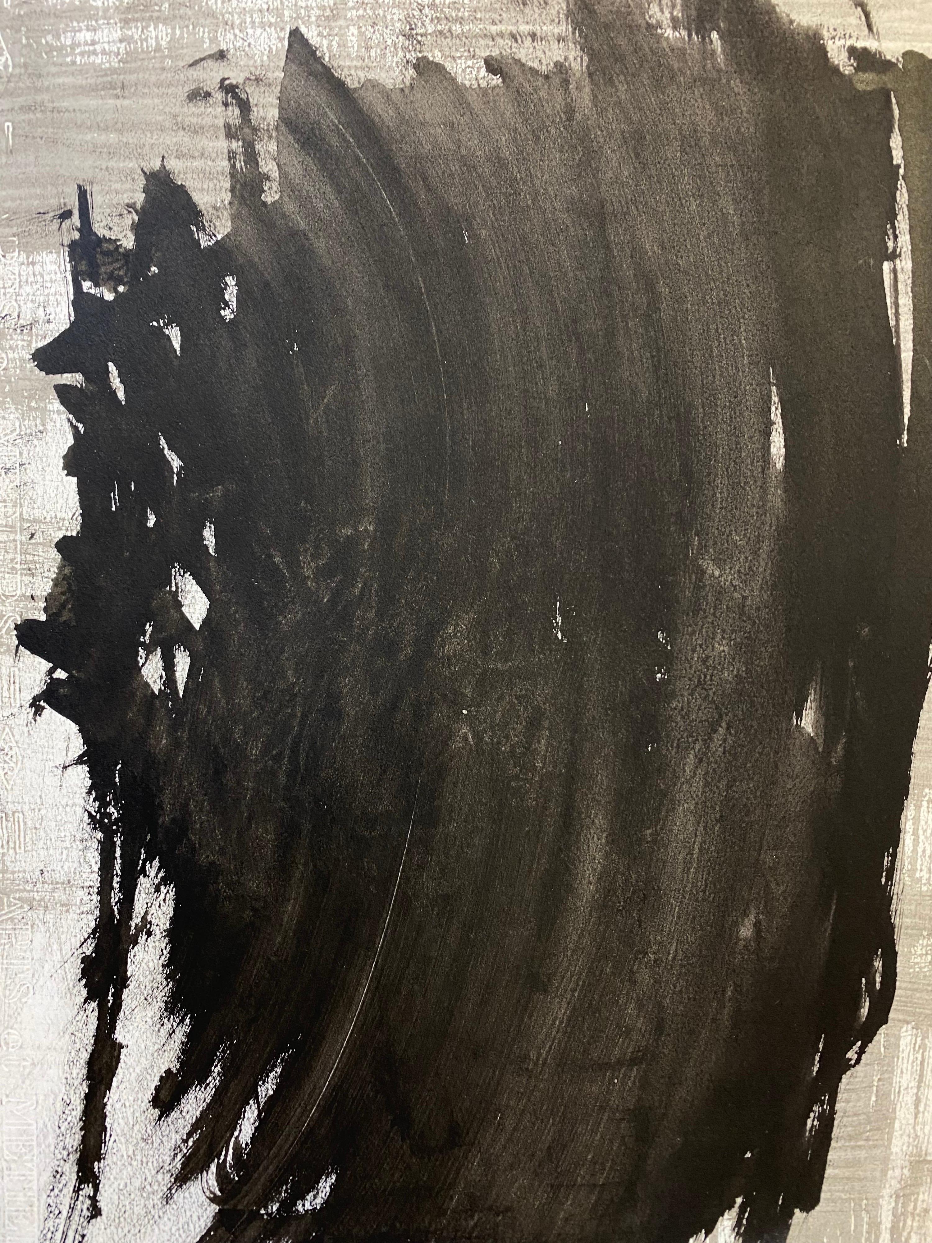 Ensemble de 4 peintures abstraites françaises originales en noir et blanc des années 1970 - Painting de Unknown