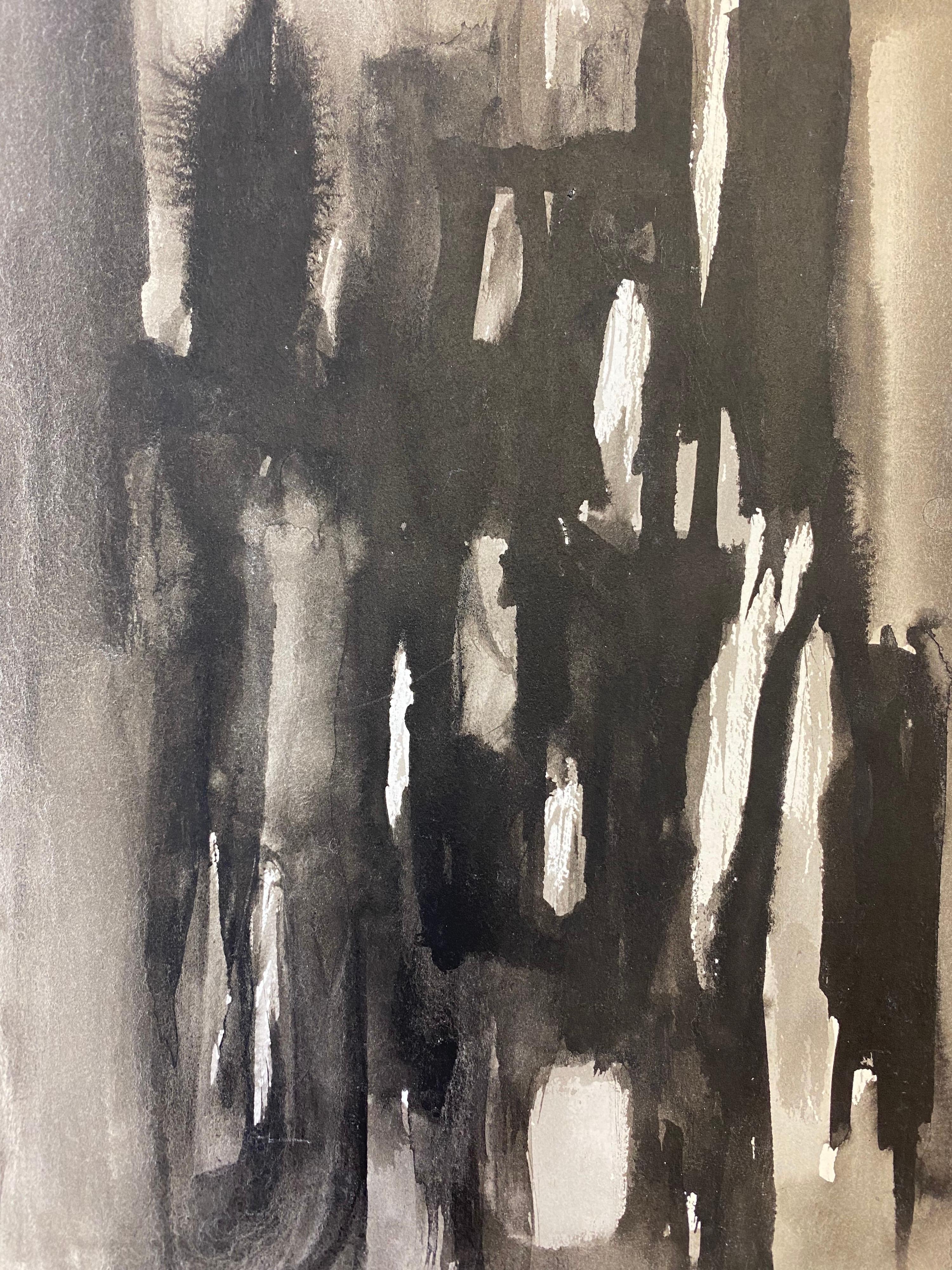 Ensemble de 4 peintures abstraites françaises originales en noir et blanc des années 1970 - Painting de Unknown