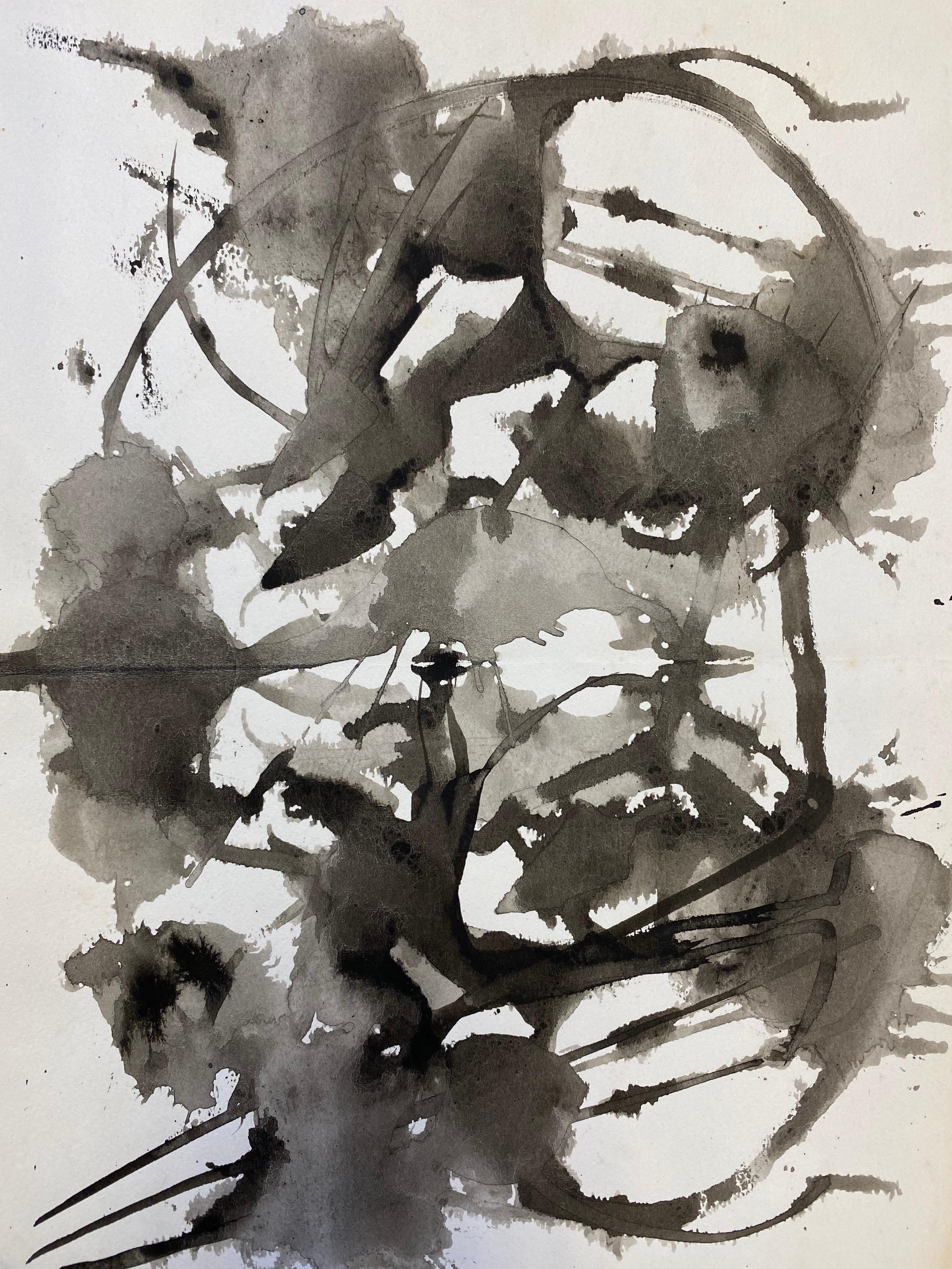 Conjunto de 4, Pinturas abstractas francesas originales en blanco y negro de los años 70 - Painting de Unknown