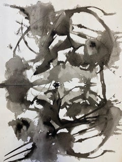 Set of 4, Original 1970's French Abstract Black & White Paintings