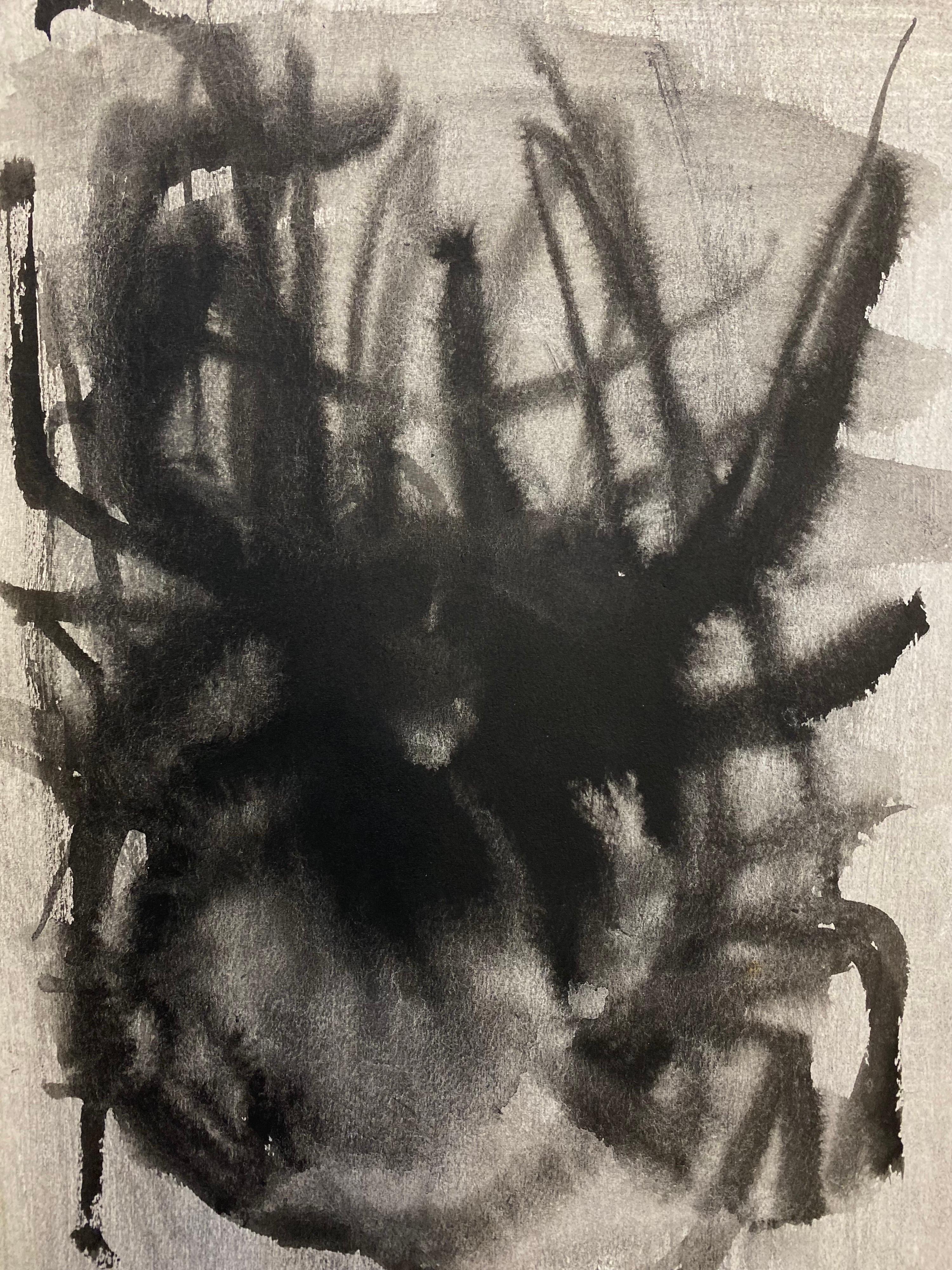 Ensemble de 4 peintures abstraites françaises originales en noir et blanc des années 1970 - Noir Abstract Painting par Unknown