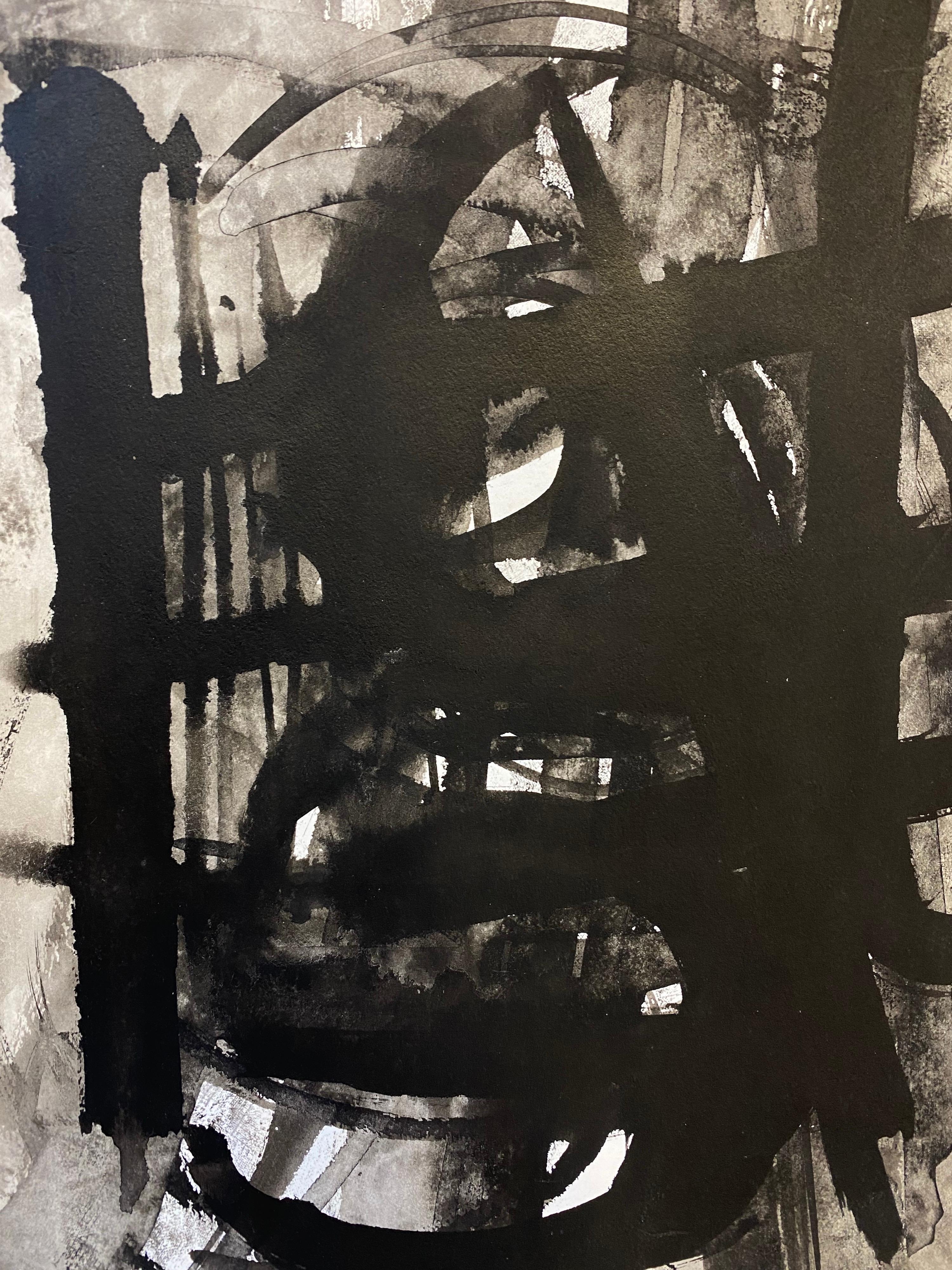 Ensemble de 4 peintures abstraites françaises originales en noir et blanc des années 1970 en vente 1