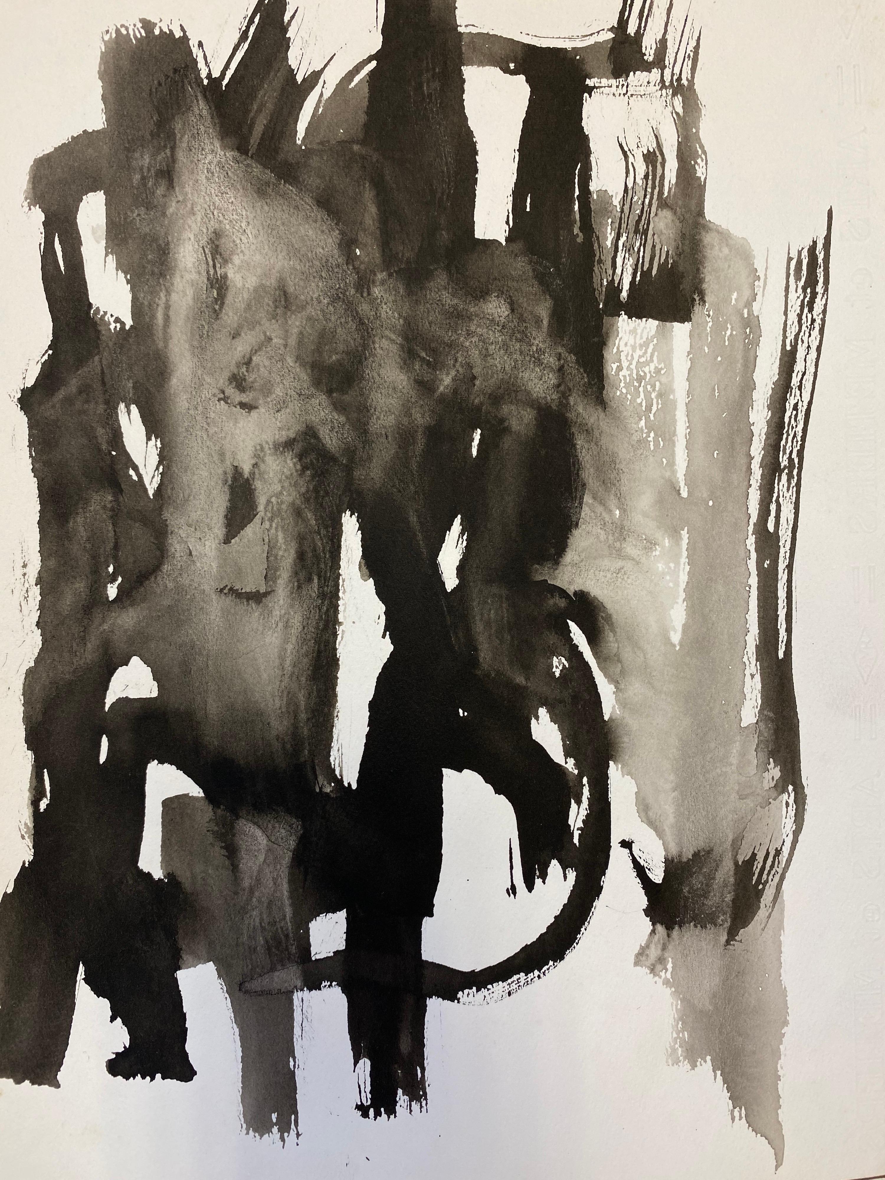 Ensemble de 4 peintures abstraites françaises originales en noir et blanc des années 1970 en vente 1
