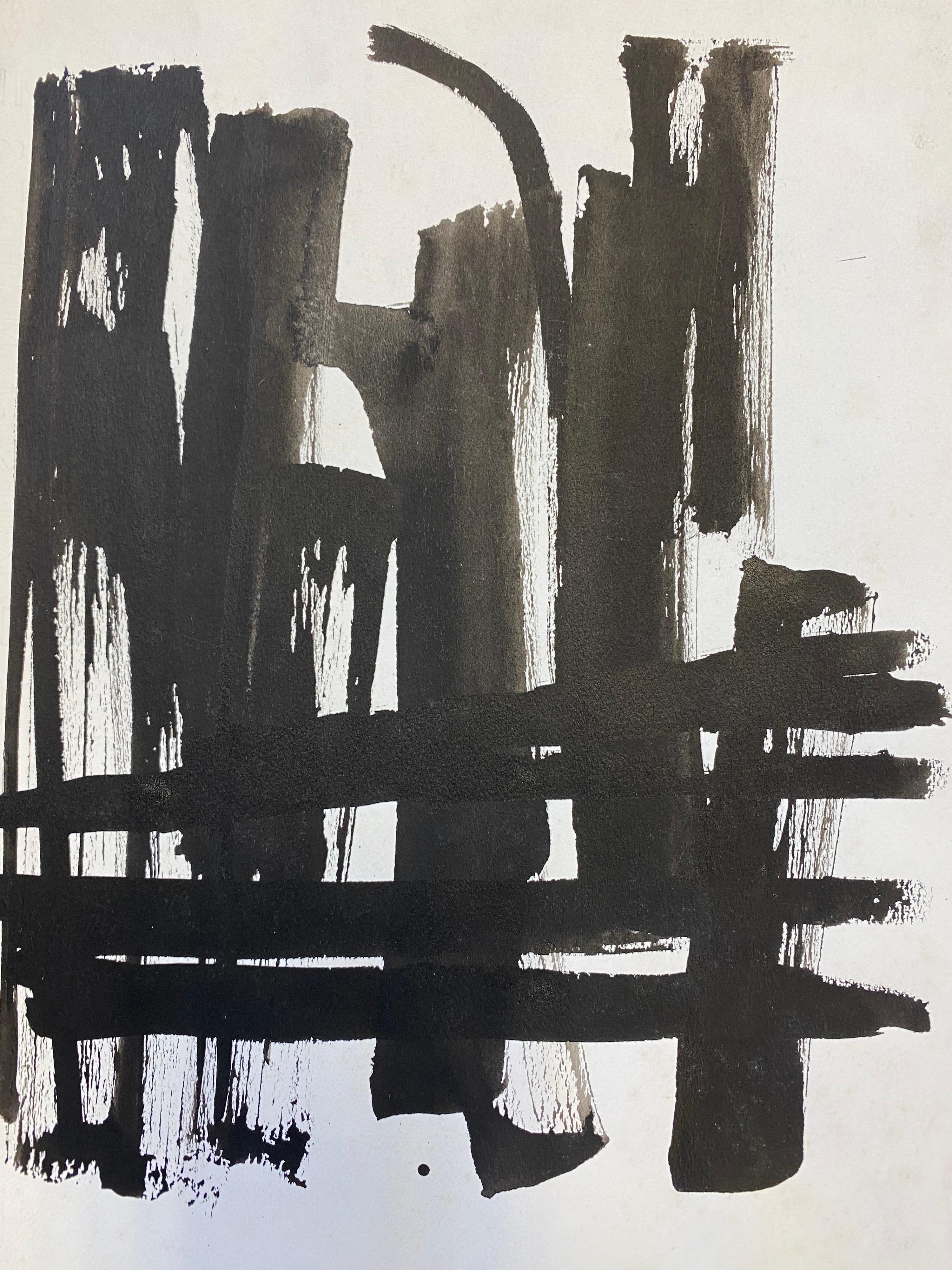 Ensemble de 4 peintures abstraites françaises originales en noir et blanc des années 1970 en vente 2