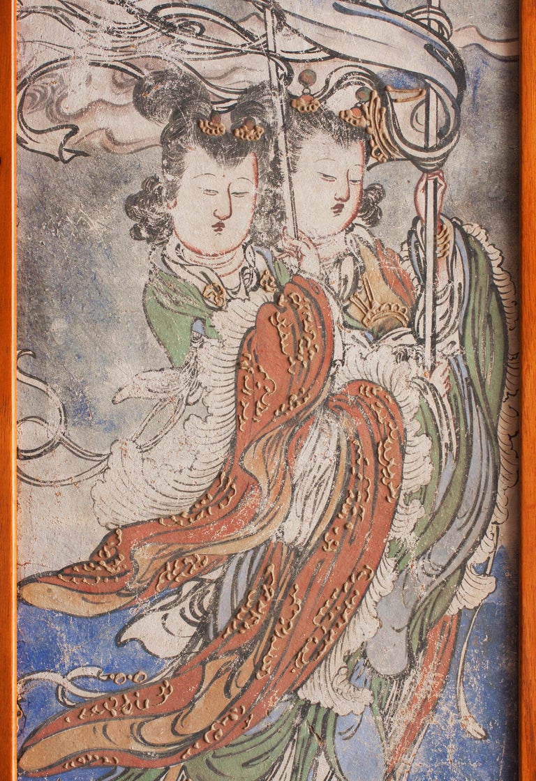 Set of 5 Ming Dynasty Fresco Panels ex. Private Collection circa 1930s For Sale 1