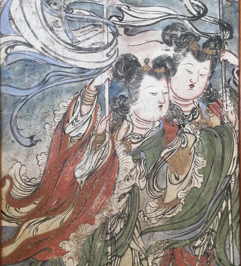 Set of 5 Ming Dynasty Fresco Panels ex. Private Collection circa 1930s For Sale 2