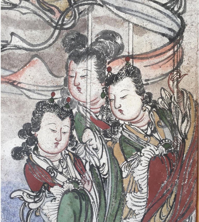 Set of 5 Ming Dynasty Fresco Panels ex. Private Collection circa 1930s For Sale 4