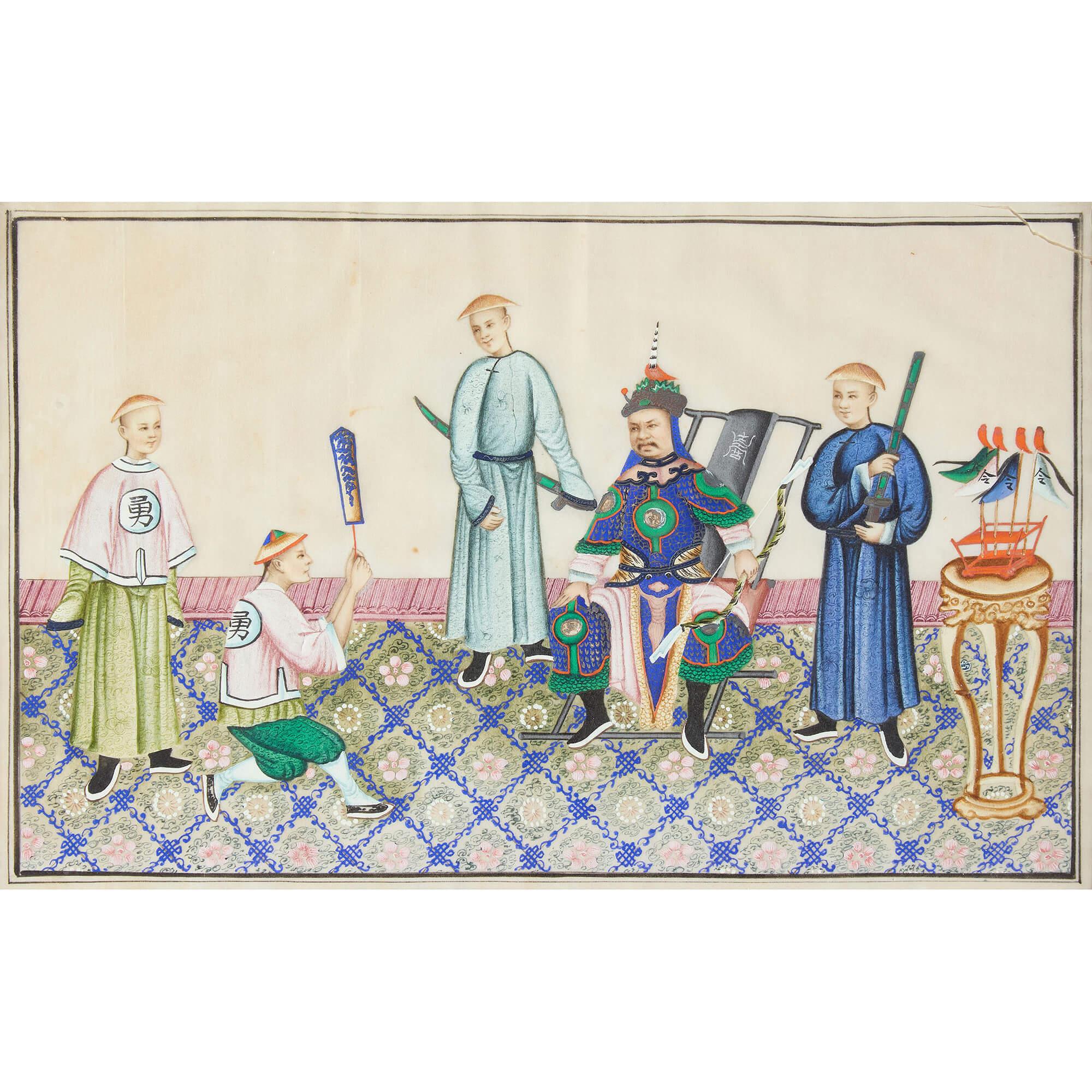 Set di otto dipinti su carta pith cinese del XIX secolo che raffigurano dei dignitari in vendita 2