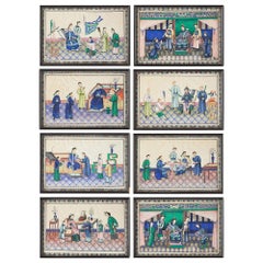 Set of Eight 19th Century Chinese Pith Paper Paintings Depicting Dignitaries