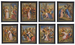 Set of Eight Antique "Stations of the Cross" Oil Paintings from Italy