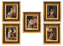 Set of Five 18th century Dutch figure paintings - Interiors scenes - Signed