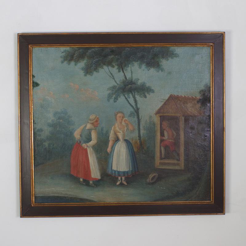Here is a set of four 18th century Italian paintings depicting various romantic dramas. All four painted in old world style and presented in the original stretchers and frames. Finding a set like this still intact is a rare bit of luck.
