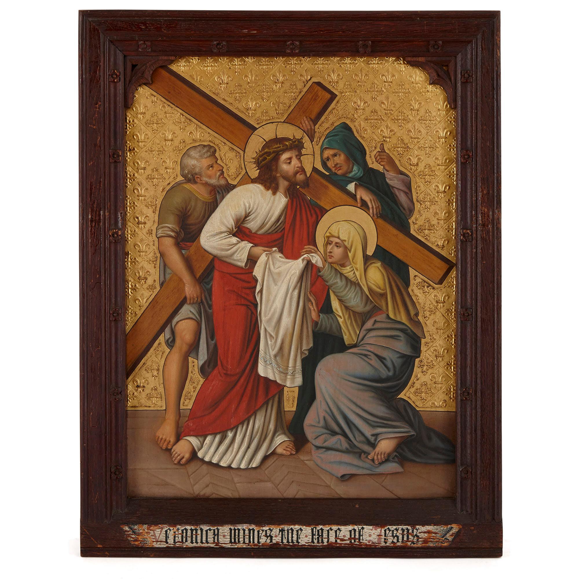 Set von vier antiken englischen, christlichen Gemälden auf Kupfer – Painting von Unknown
