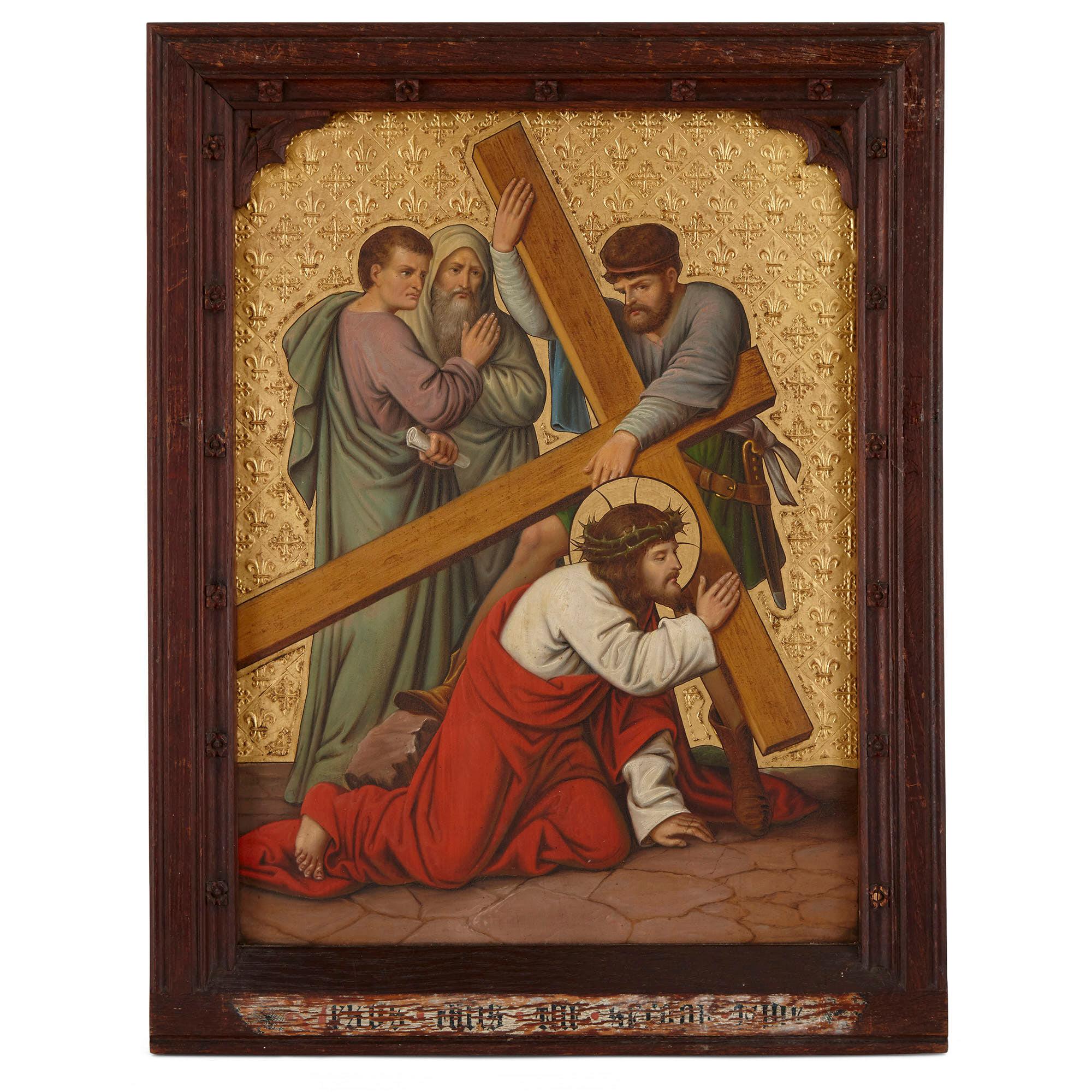 Set von vier antiken englischen, christlichen Gemälden auf Kupfer (Mittelalterlich), Painting, von Unknown