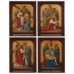 Set of four antique English Christian paintings on copper