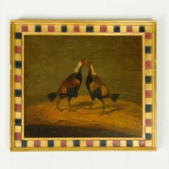 Set of Four "Cock Fighting" Paintings of Roosters