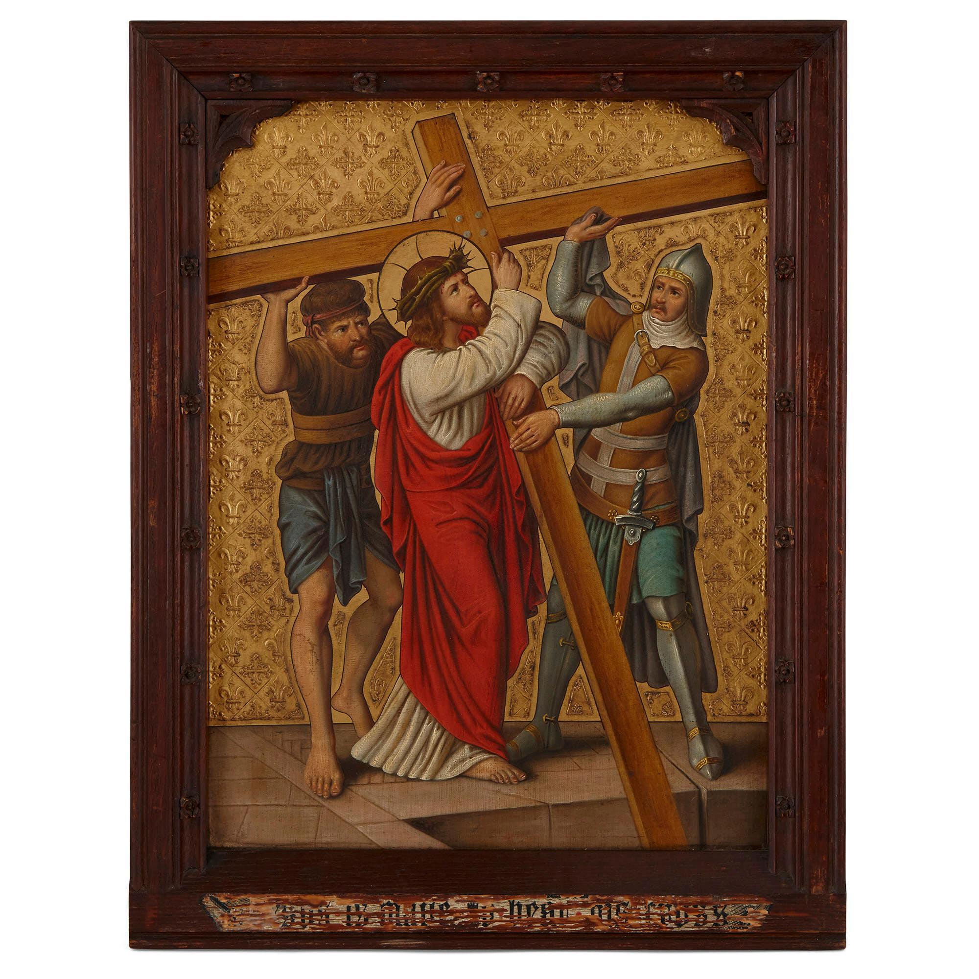 Set von vier Ölgemälden auf Kupfer, Stationen des Kreuzes, Gemälde (Mittelalterlich), Painting, von Unknown
