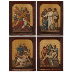 Set of four paintings of Christ drawn from the Stations of the Cross