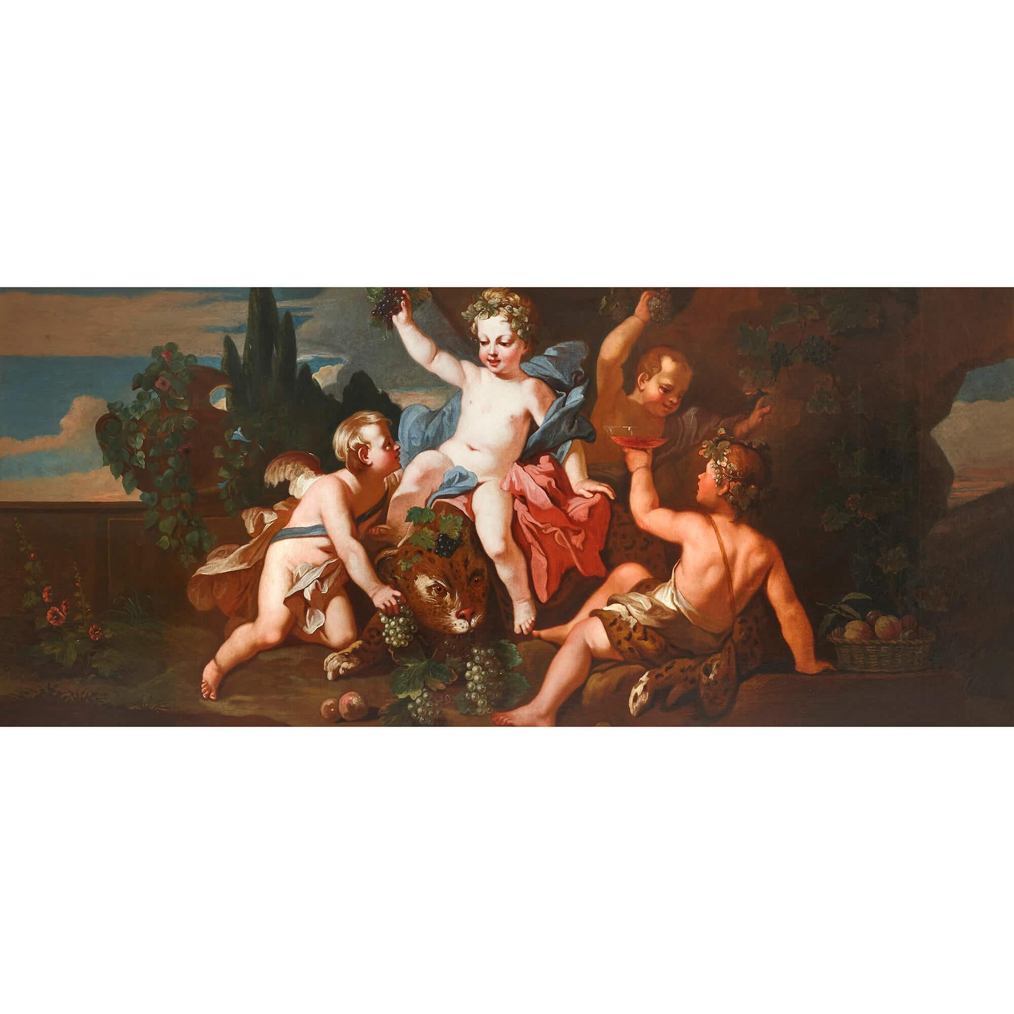 Ensemble de quatre très grandes peintures rococo italiennes du 18ème siècle représentant les Quatre Saisons. - Painting de Unknown