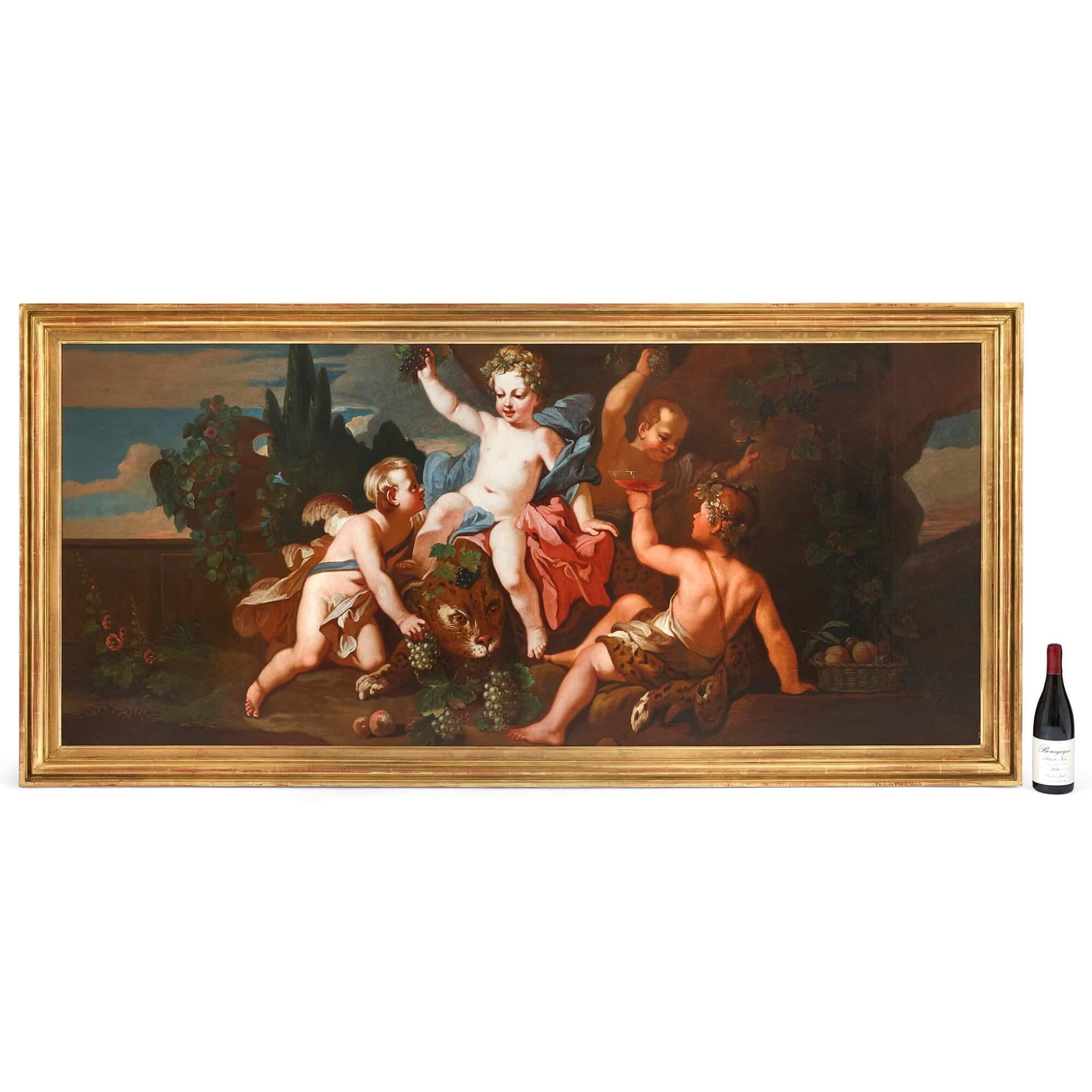 Ensemble de quatre très grandes peintures rococo italiennes du 18ème siècle représentant les Quatre Saisons. en vente 2