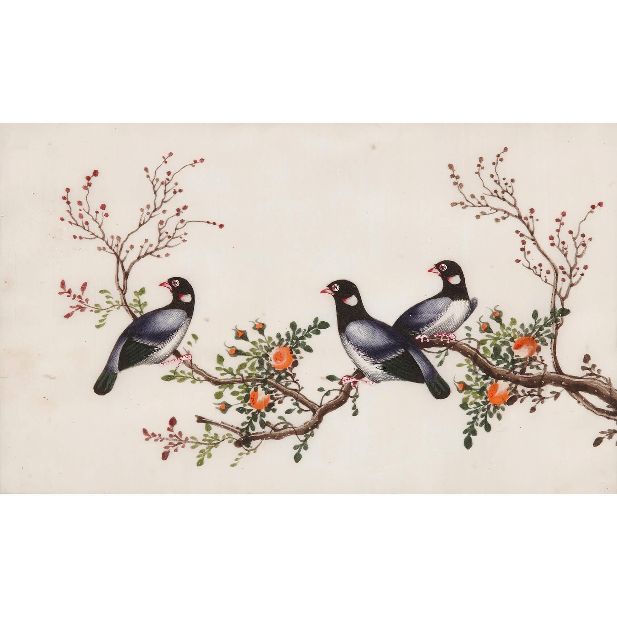 Set of Twelve Antique Chinese Painted Bird Studies on Pith Paper For Sale 7