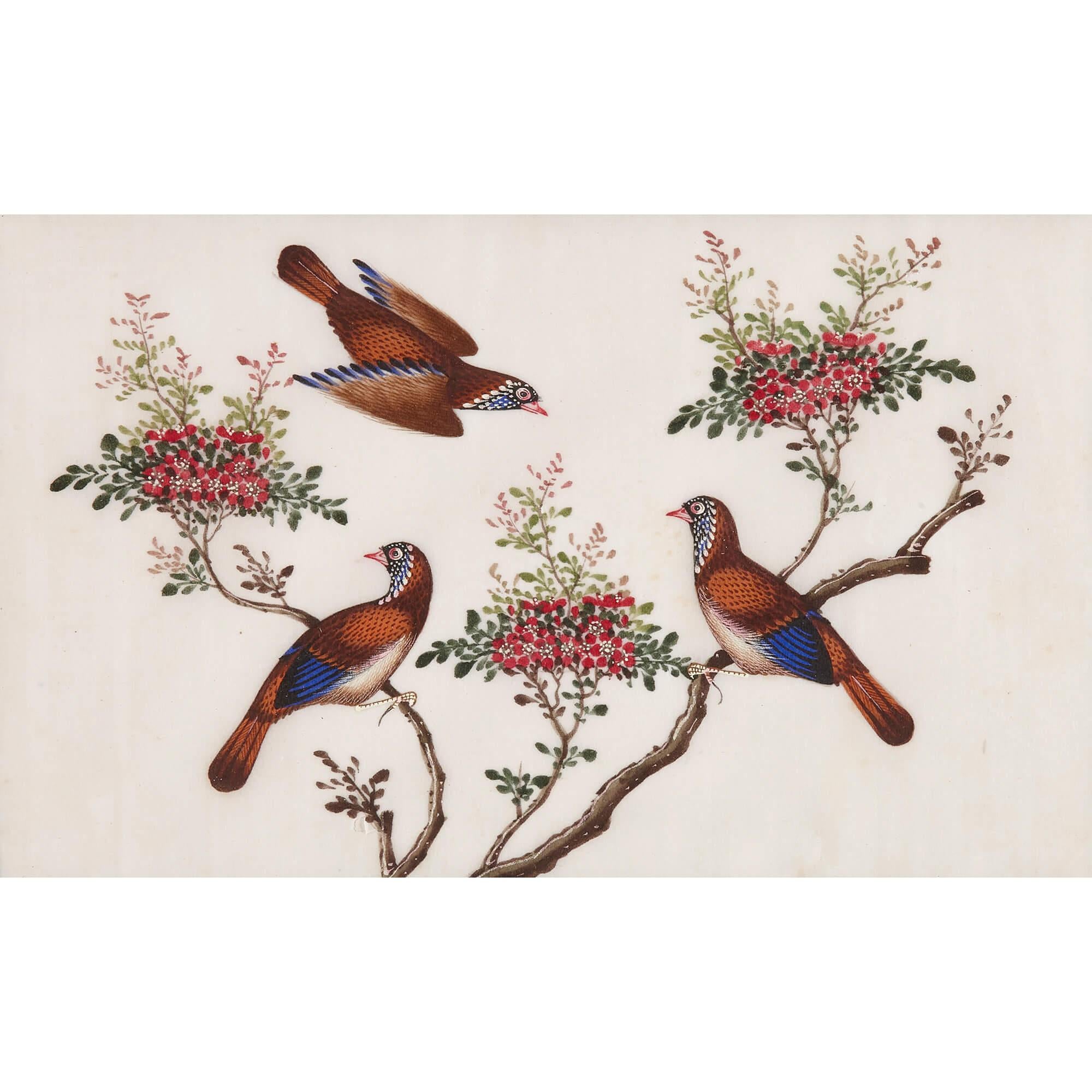 Set of Twelve Antique Chinese Painted Bird Studies on Pith Paper For Sale 8
