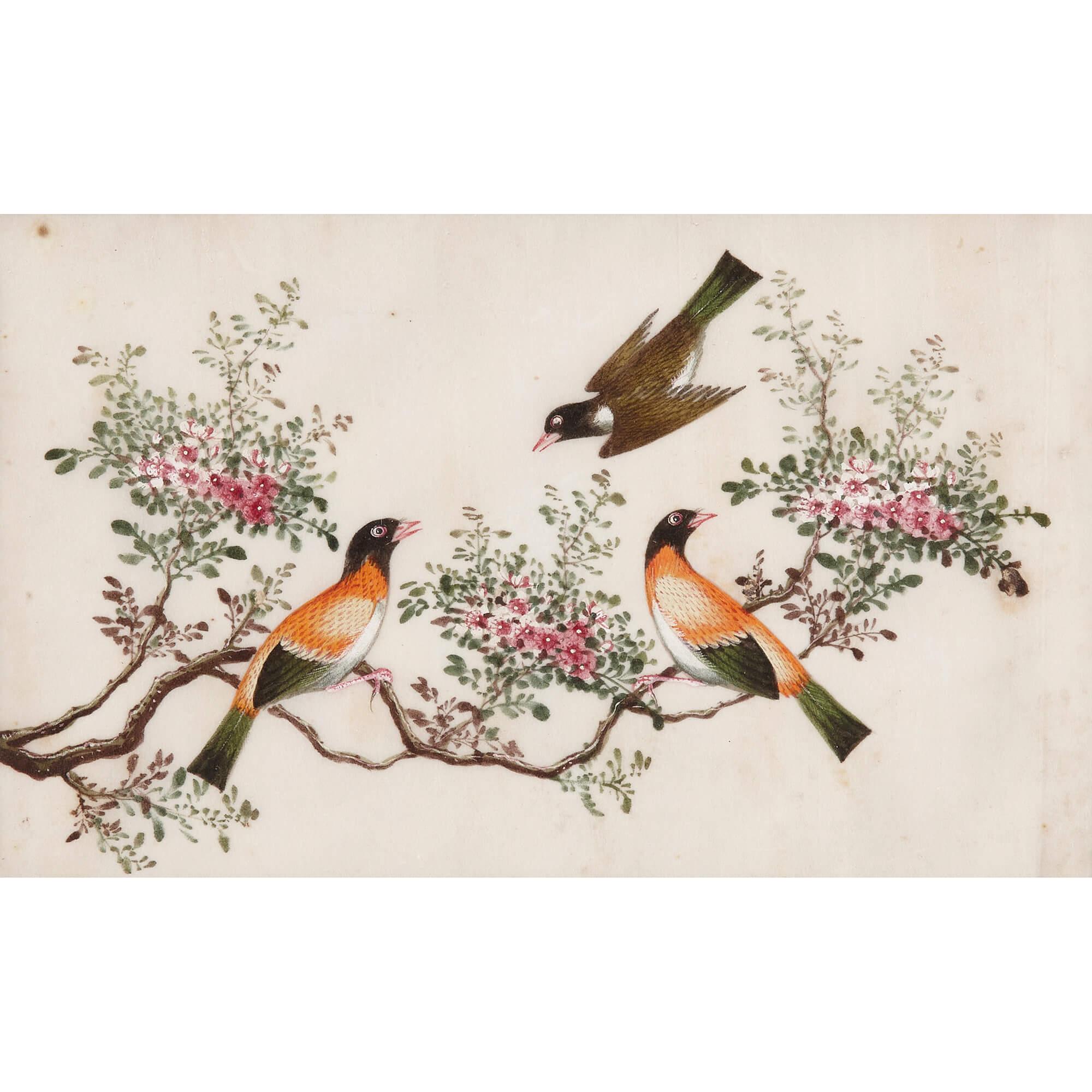 Set of Twelve Antique Chinese Painted Bird Studies on Pith Paper For Sale 10