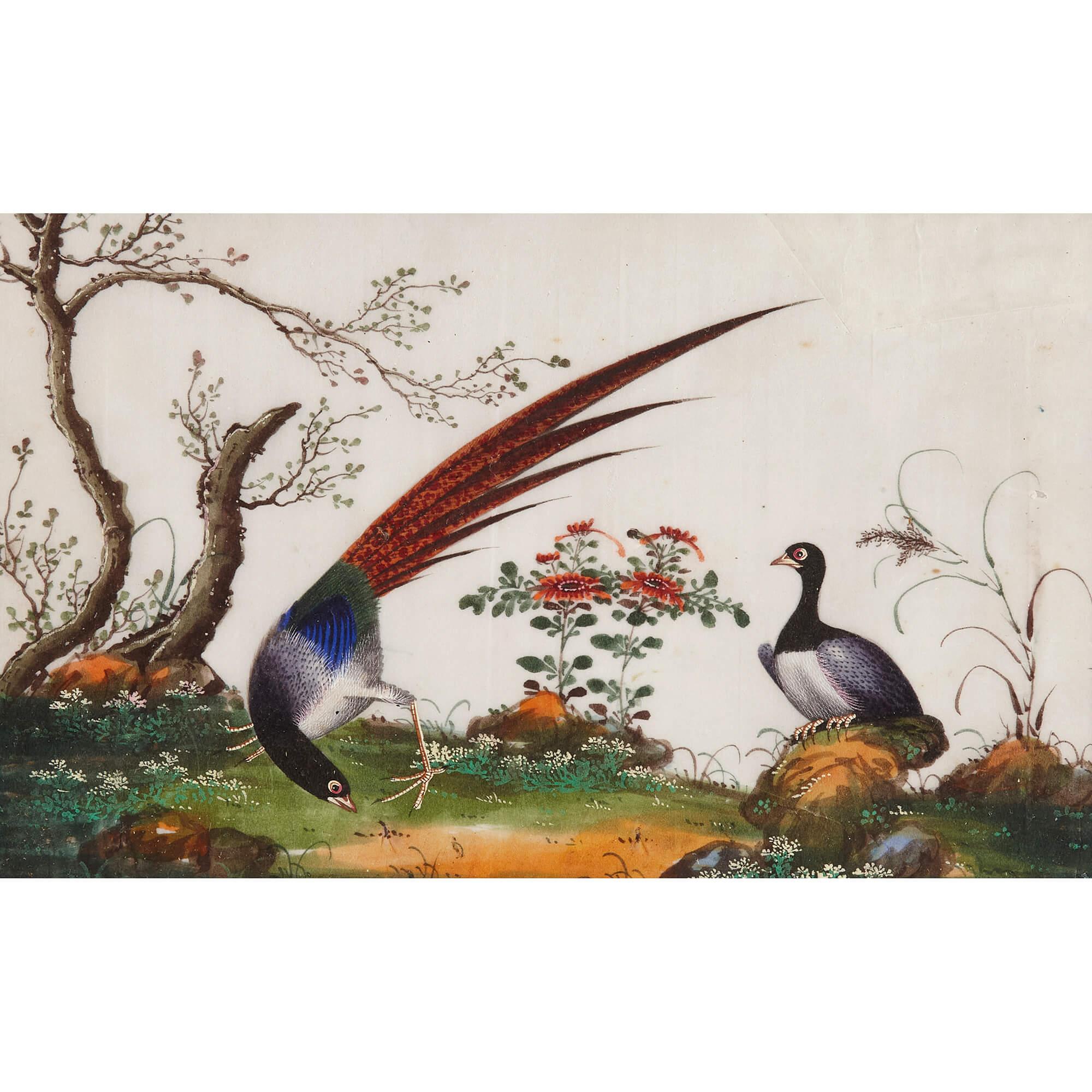 Set of Twelve Antique Chinese Painted Bird Studies on Pith Paper For Sale 1