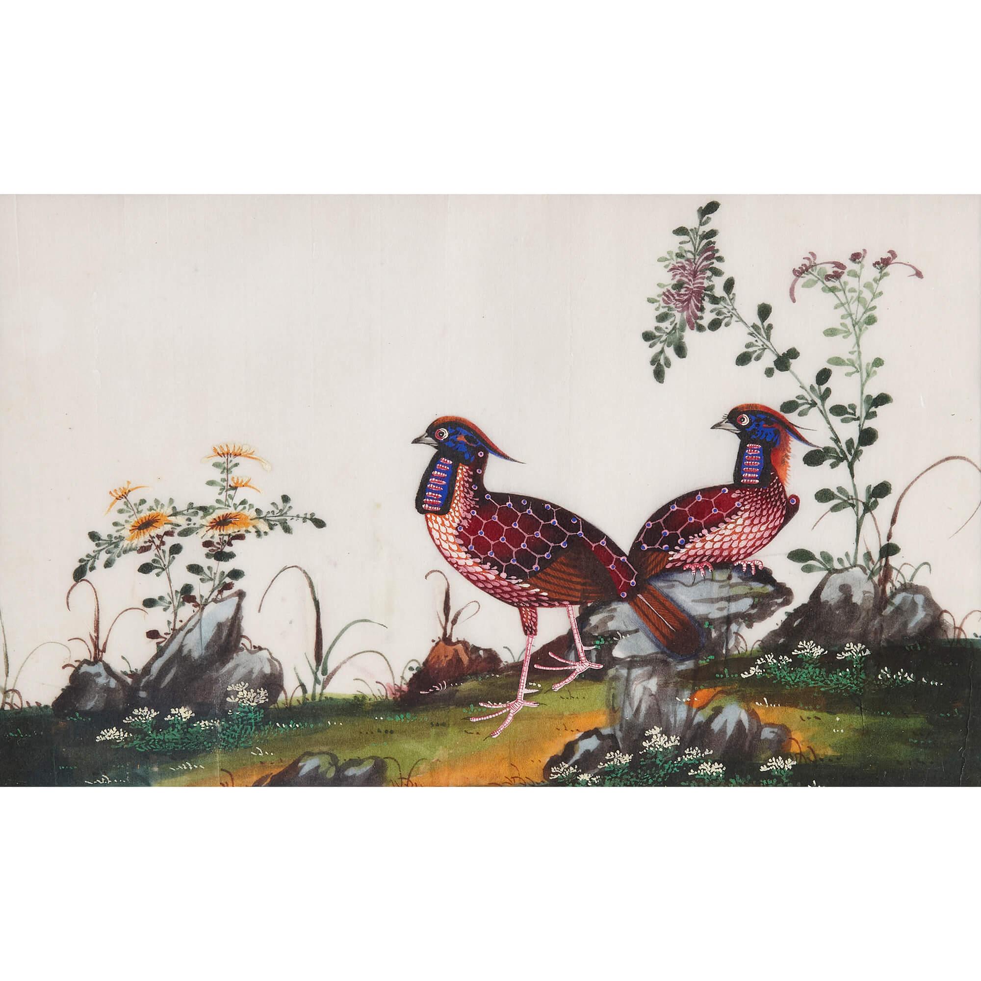 Ensemble de douze anciennes études chinoises peintes sur papier de riz en vente 2