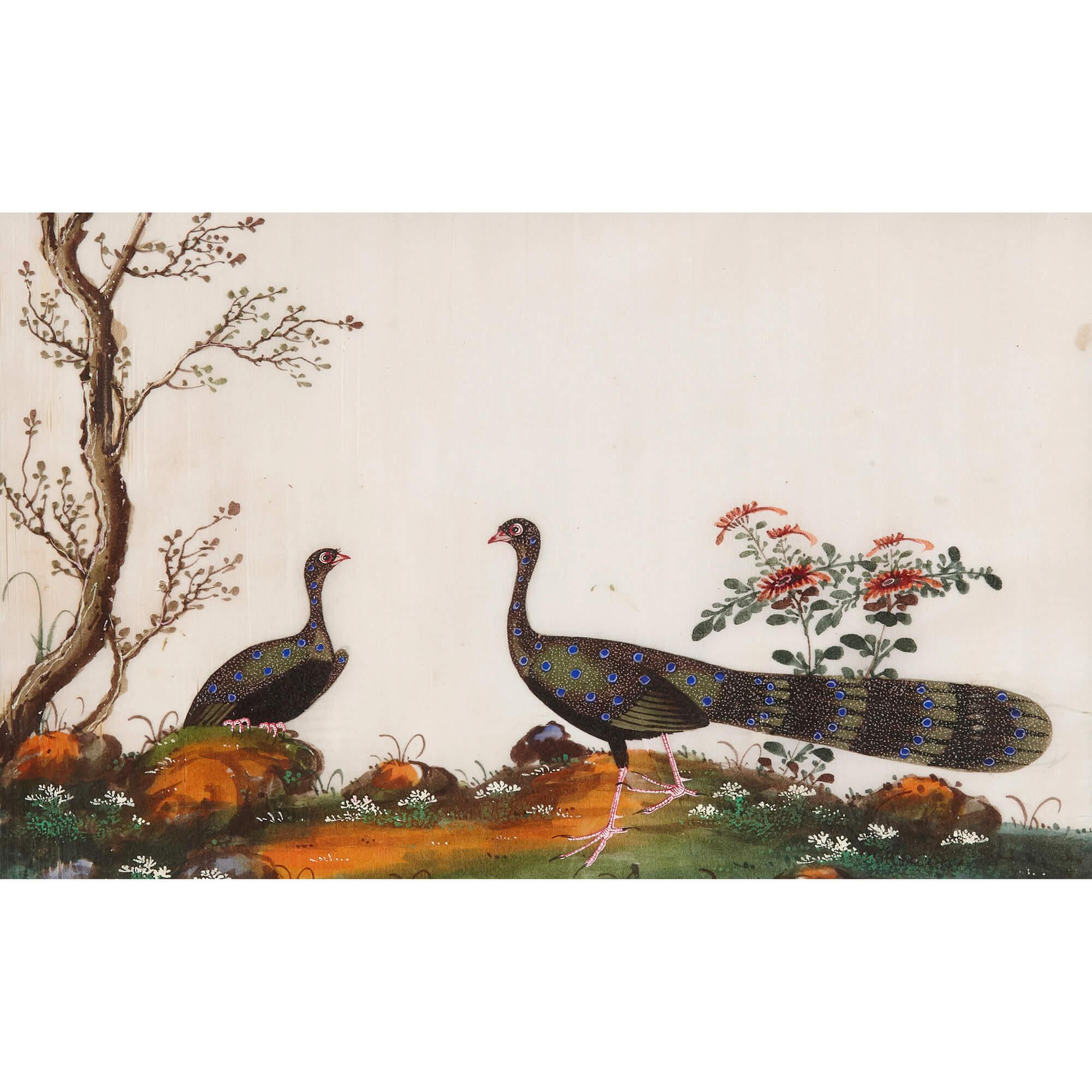 Set of Twelve Antique Chinese Painted Bird Studies on Pith Paper For Sale 4