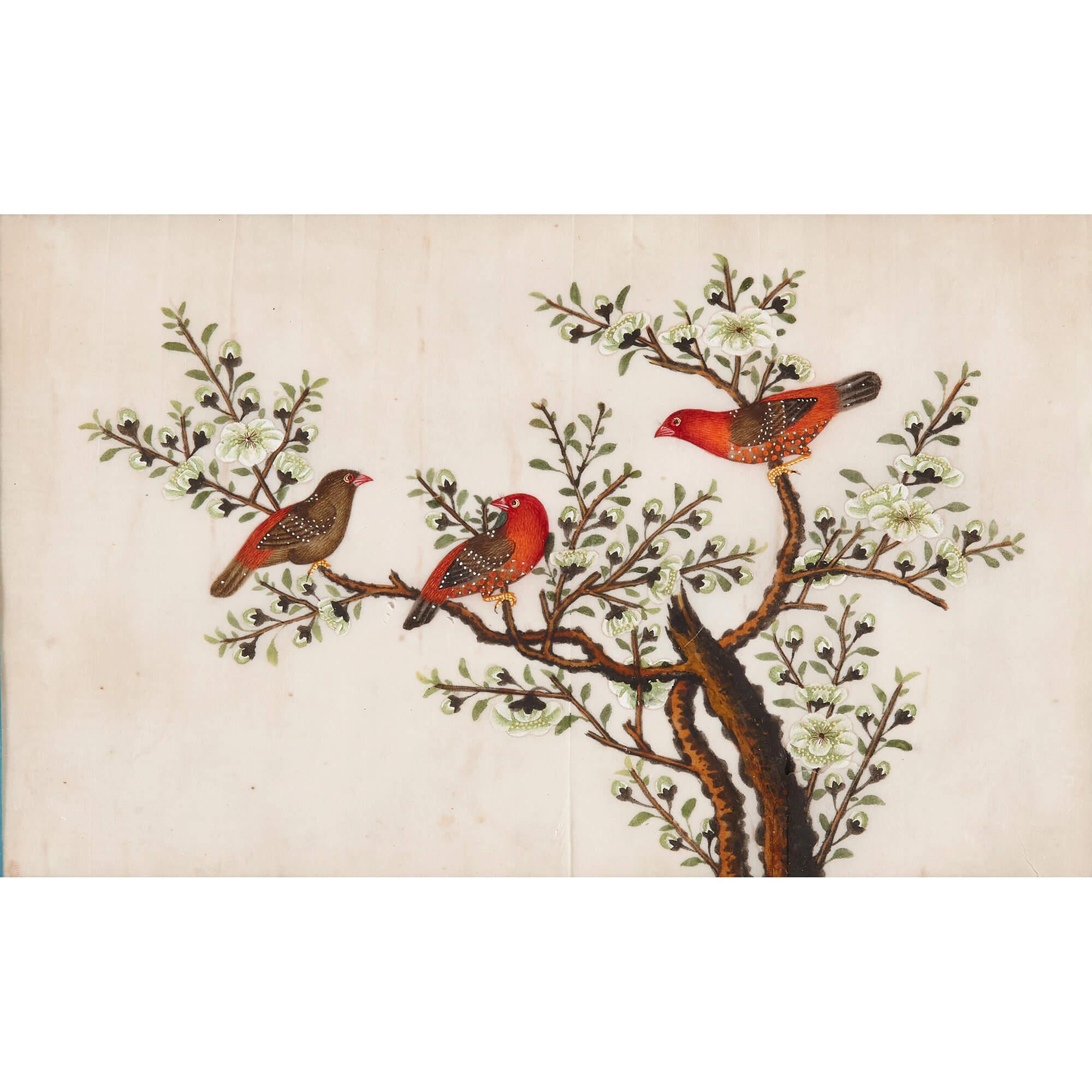 Set of Twelve Antique Chinese Painted Bird Studies on Pith Paper For Sale 6