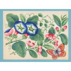 Set of Twelve Antique Chinese Pith Paintings with Flowers and Butterflies