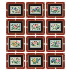 Set of Twelve Antique Chinese Pith Paintings with Flowers and Butterflies