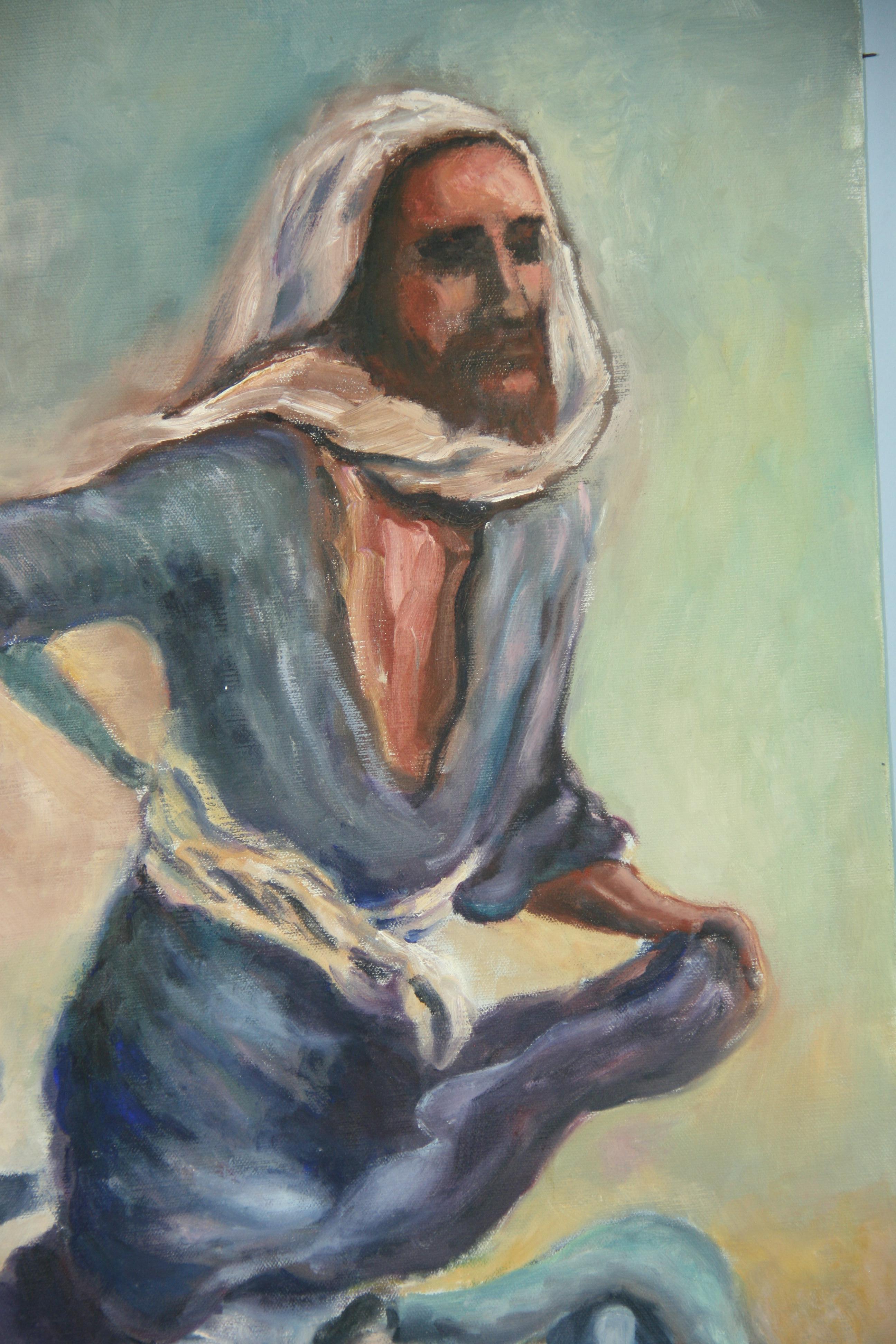 Surreal Figure Sewing The Seeds Of Life by Janet G DeFeo 79 - Gray Figurative Painting by Unknown