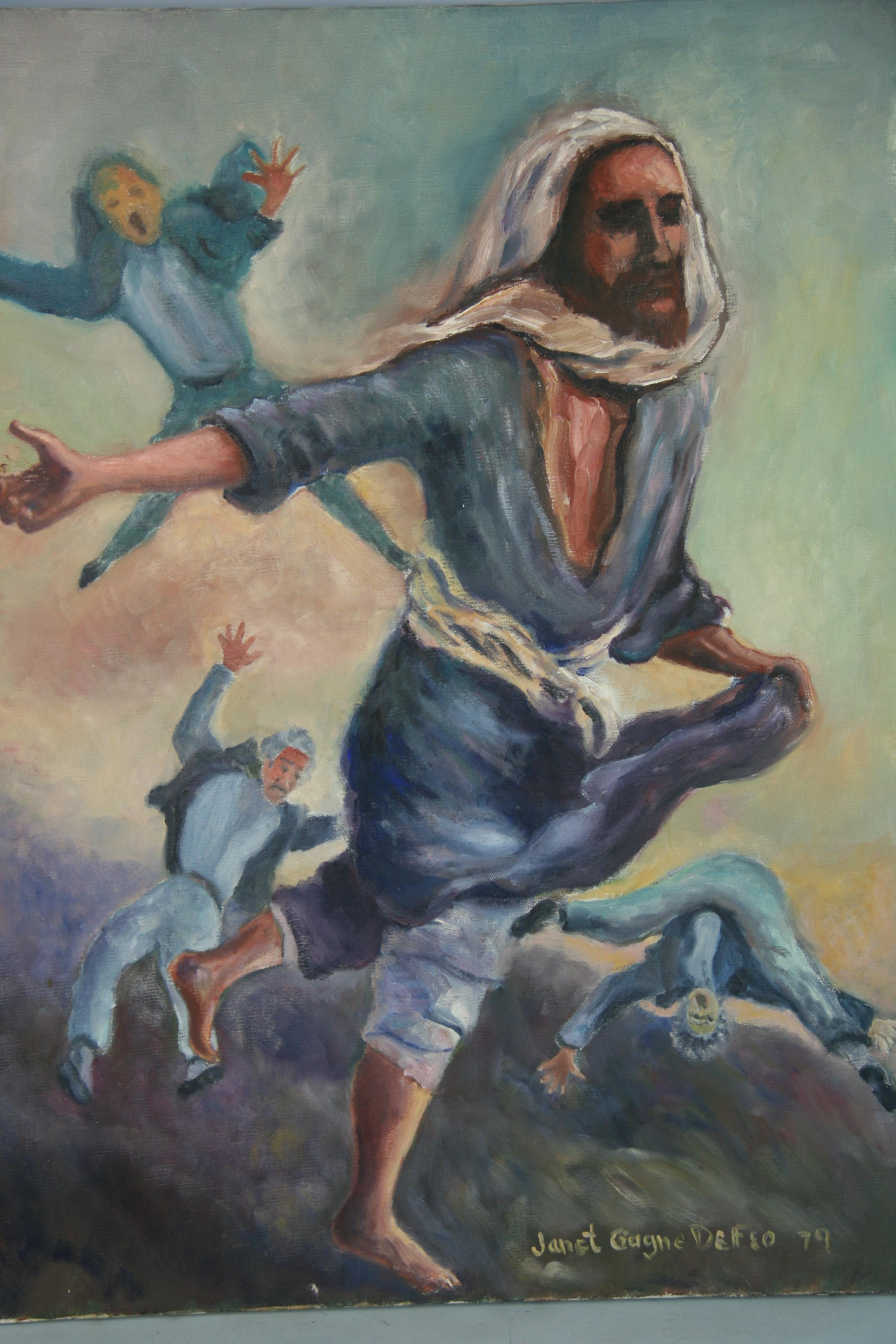 5100 Surreal figural Biblical oil on canvas Sowing the Seeds of Life 
signed Janet G DeFeo 79