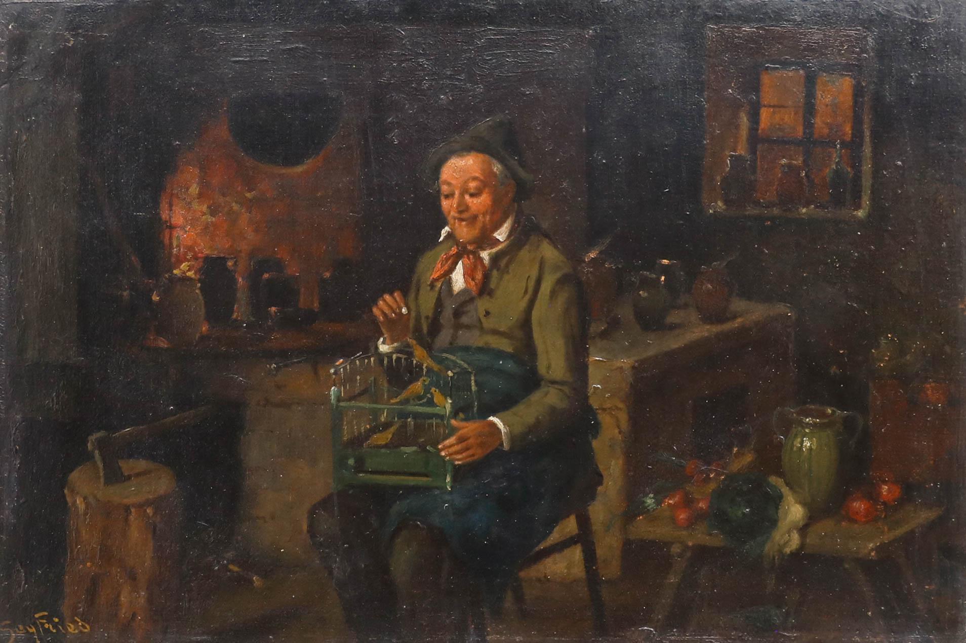 Seyfried - European School 19th Century Oil, The Birdcage - Painting by Unknown