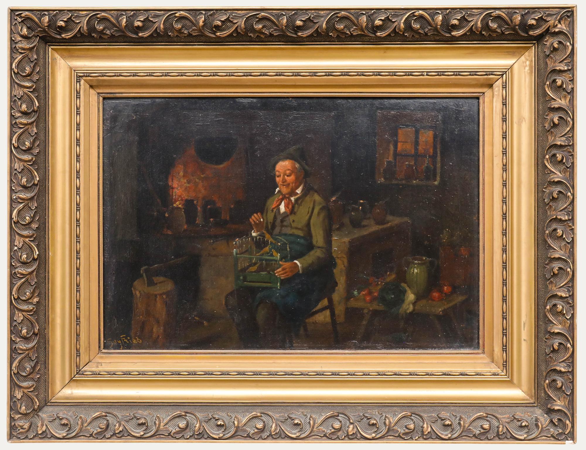Unknown Figurative Painting - Seyfried - European School 19th Century Oil, The Birdcage
