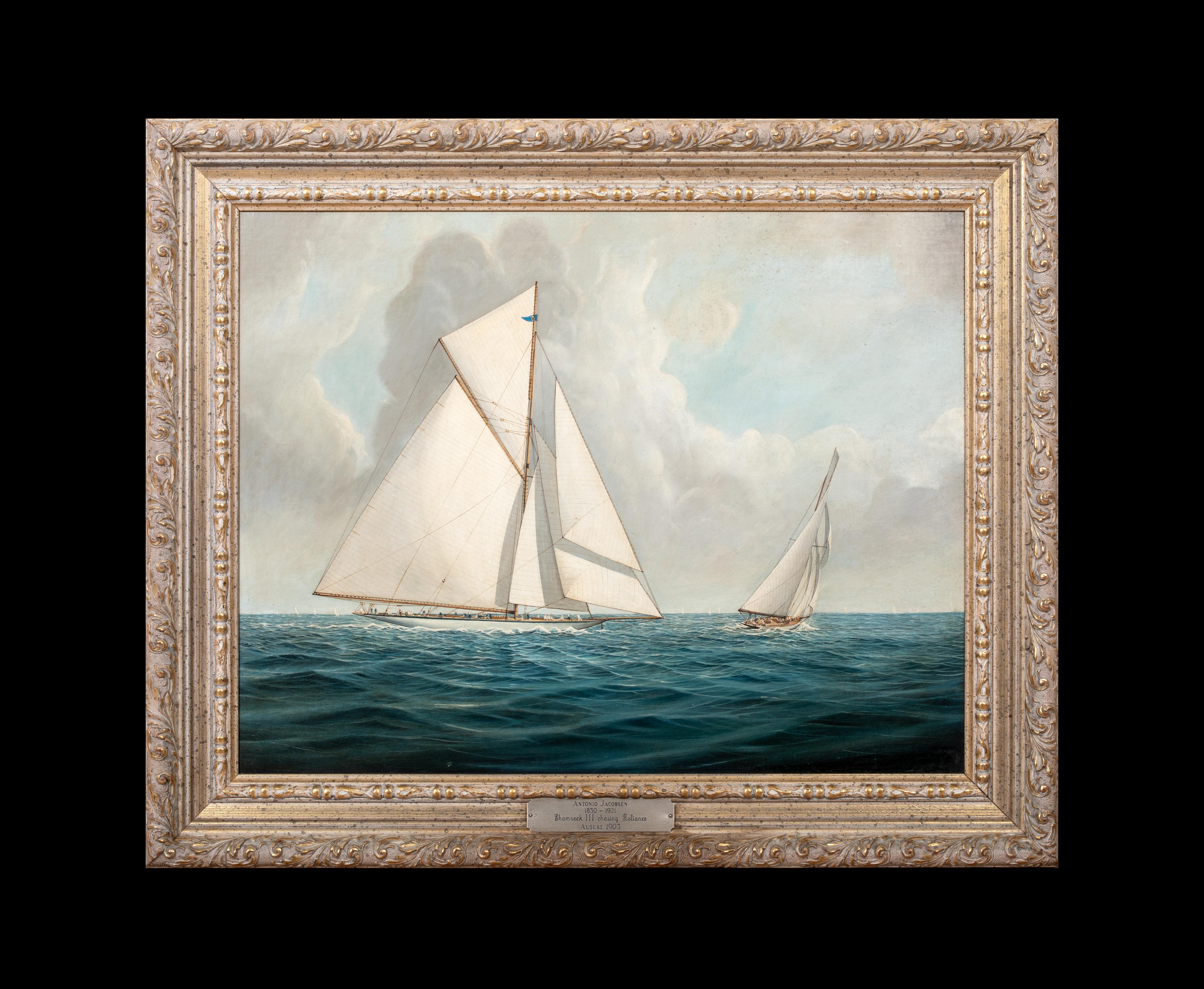 Shamrock III verfolgt die Reliance, 1903 America's Cup Yacht Race, New York, USA – Painting von Unknown